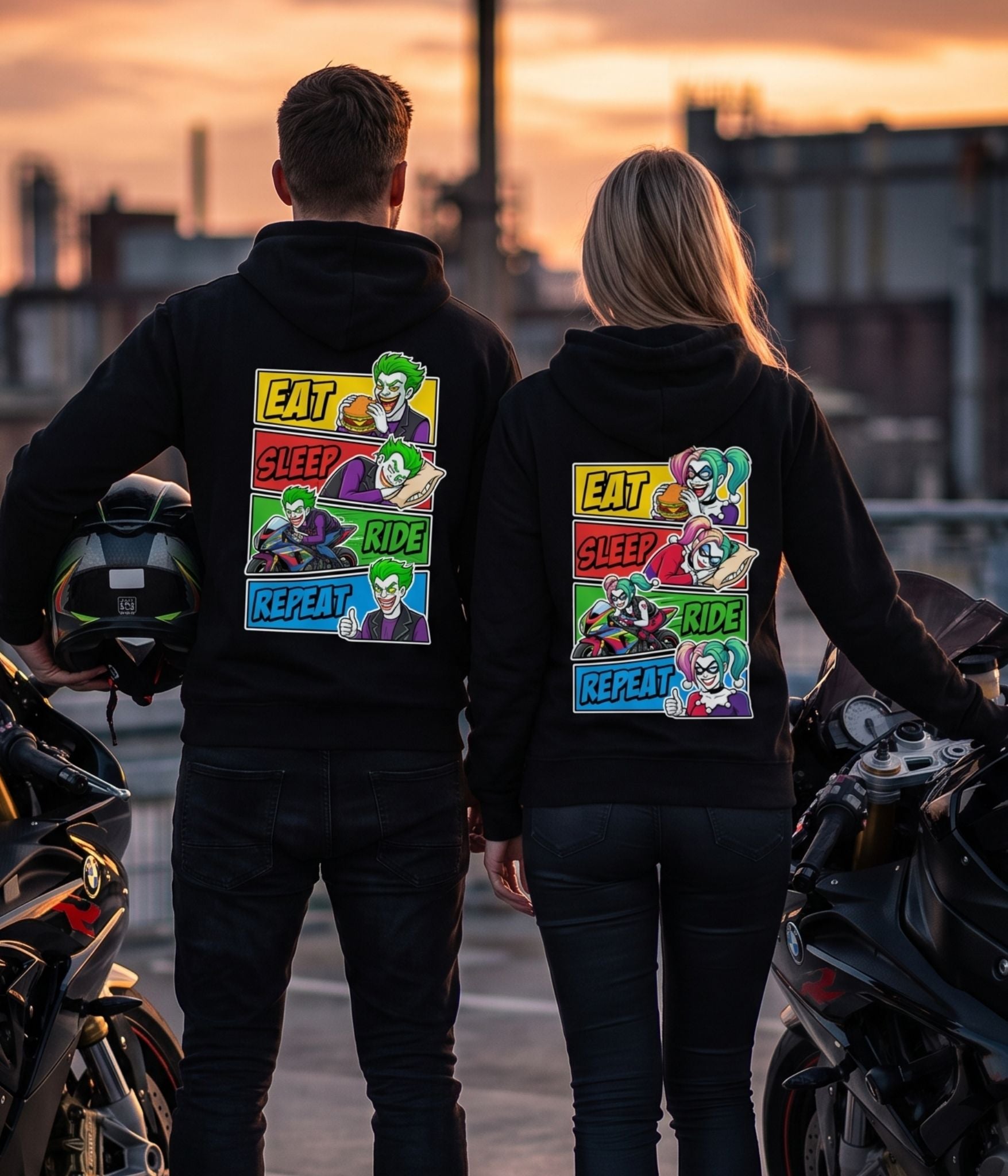 Eat Sleep Ride Repeat Clowns - Couple Hoodie Bundle