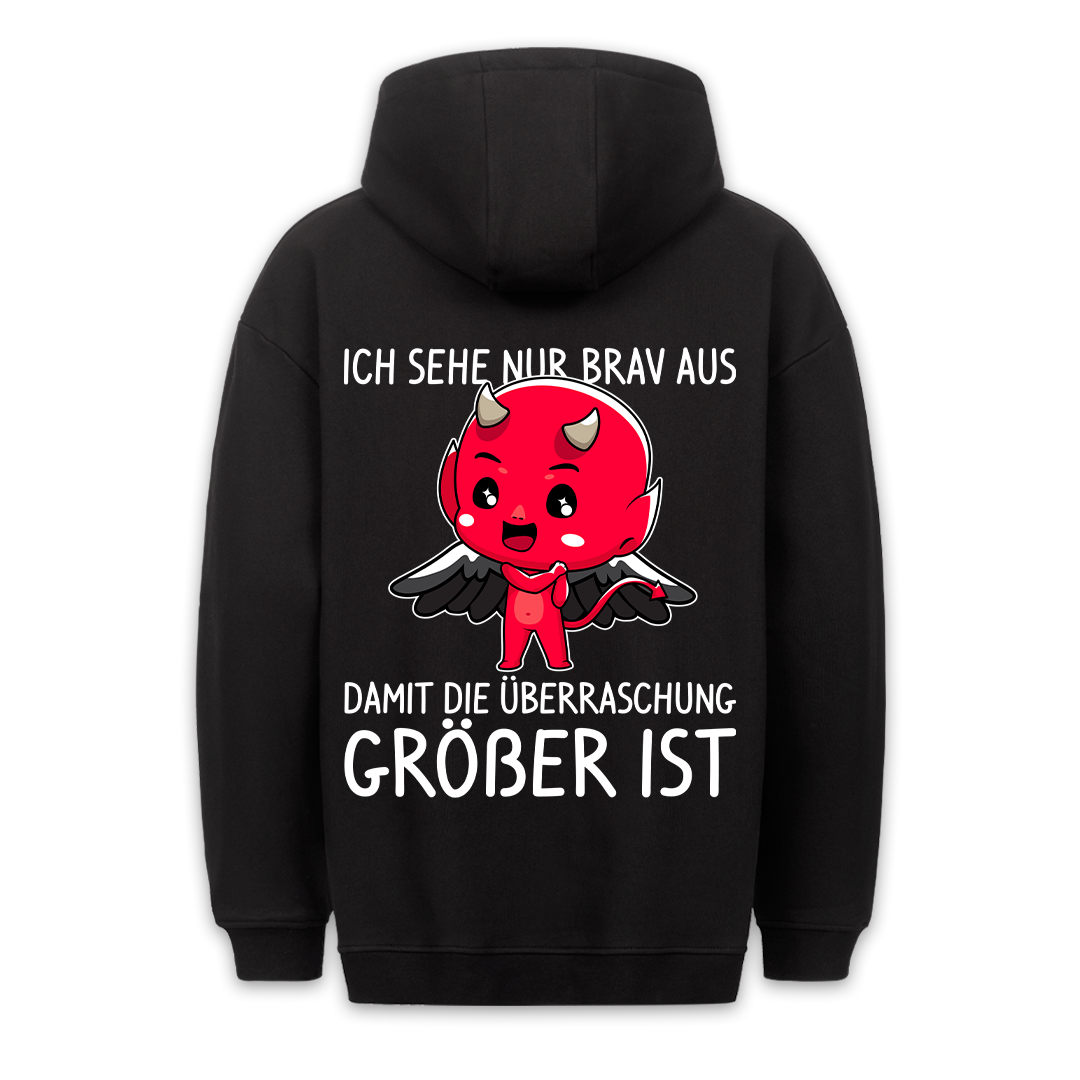 Überraschung Teufelchen  - Premium Hoodie Unisex Rückendruck