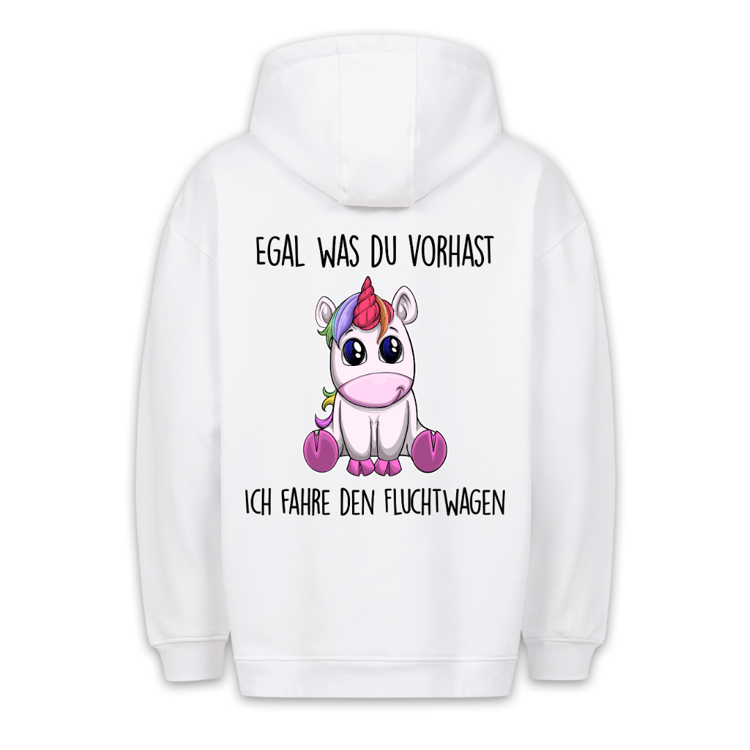 Fluchtwagen Einhorn - Hoodie Unisex Rückendruck