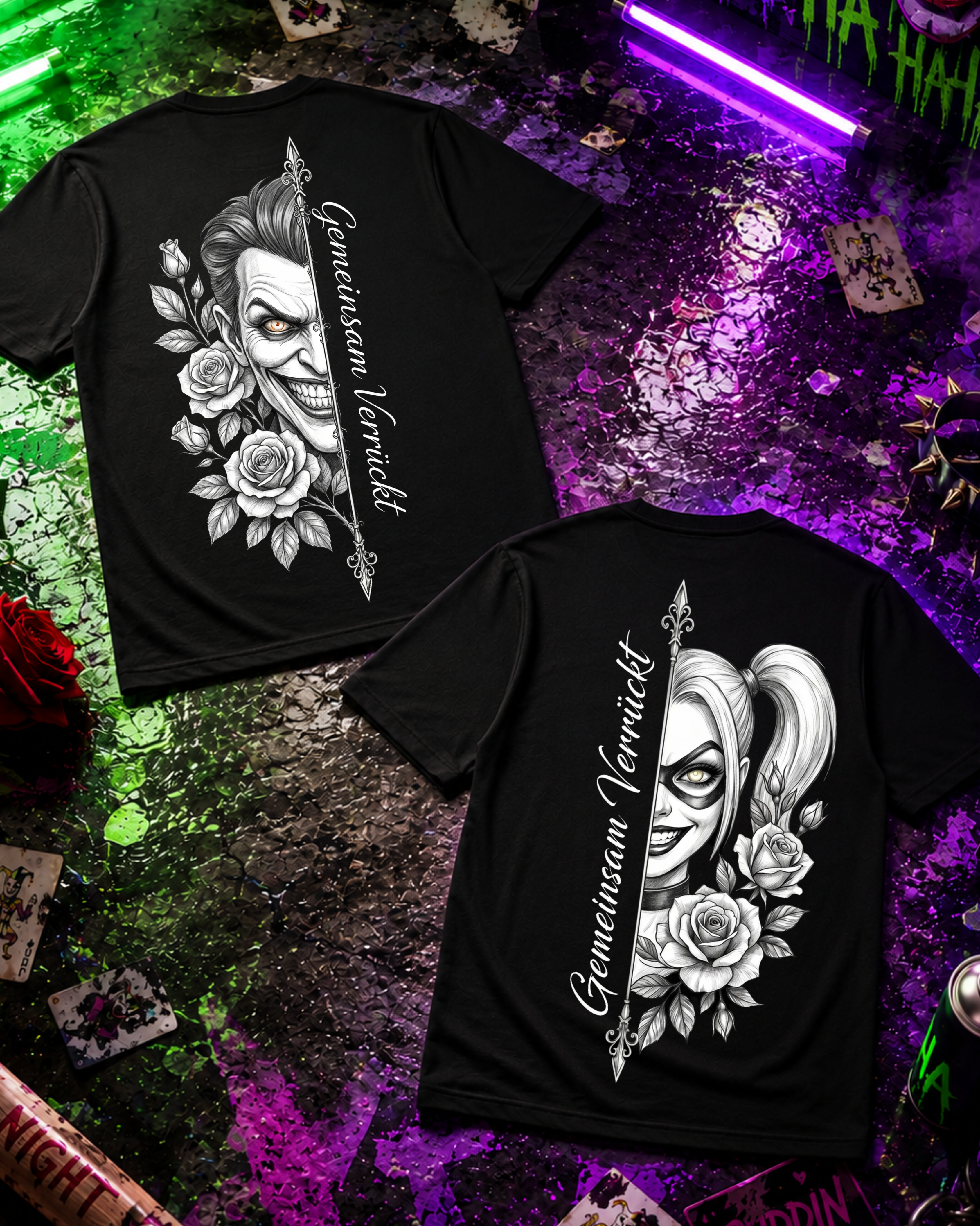 Gemeinsam Verrückt Joker / Harley Zeichnung - Shirt Couple Bündel