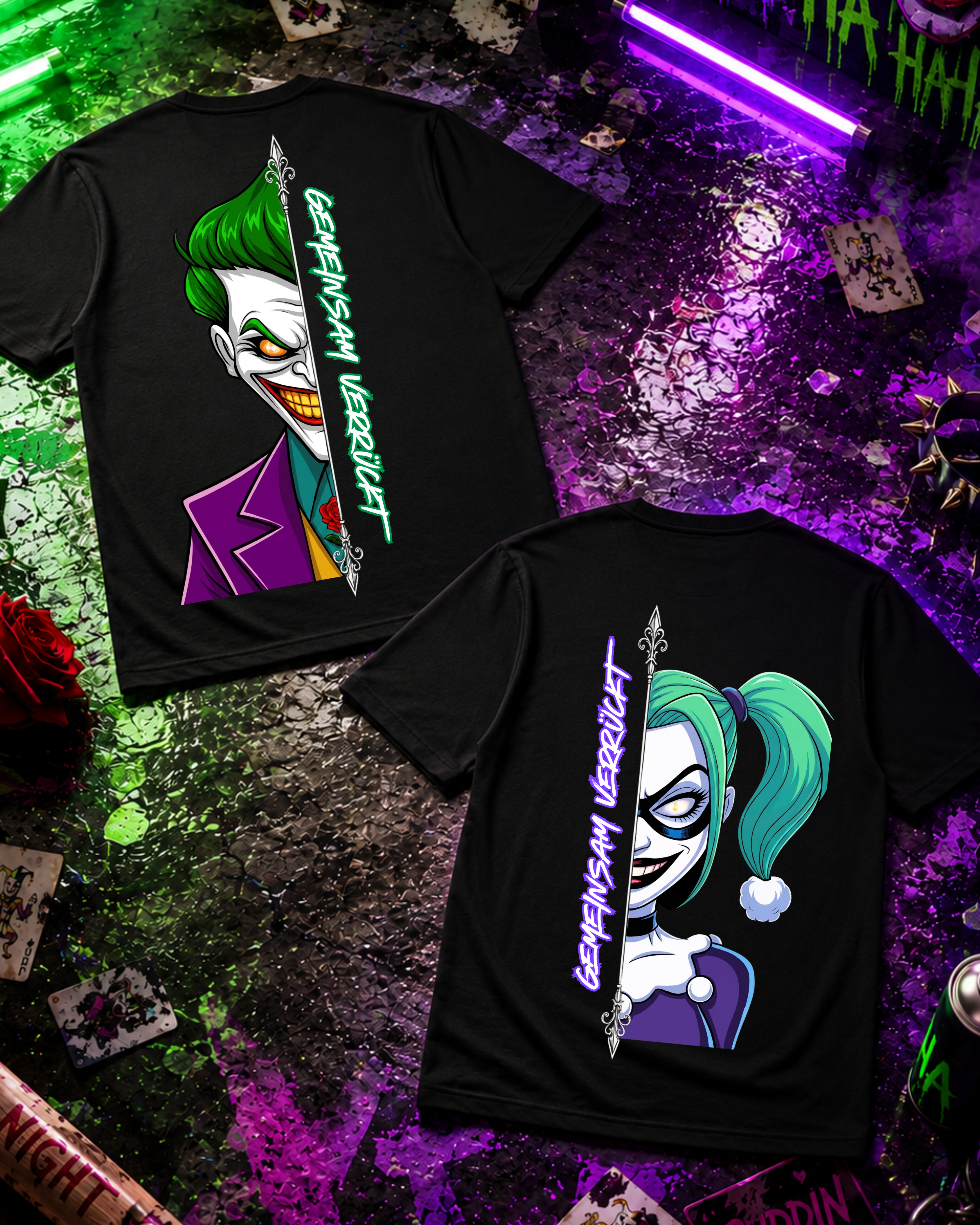 Gemeinsam Verrückt Joker / Harley Cartoon - Shirt Couple Bündel