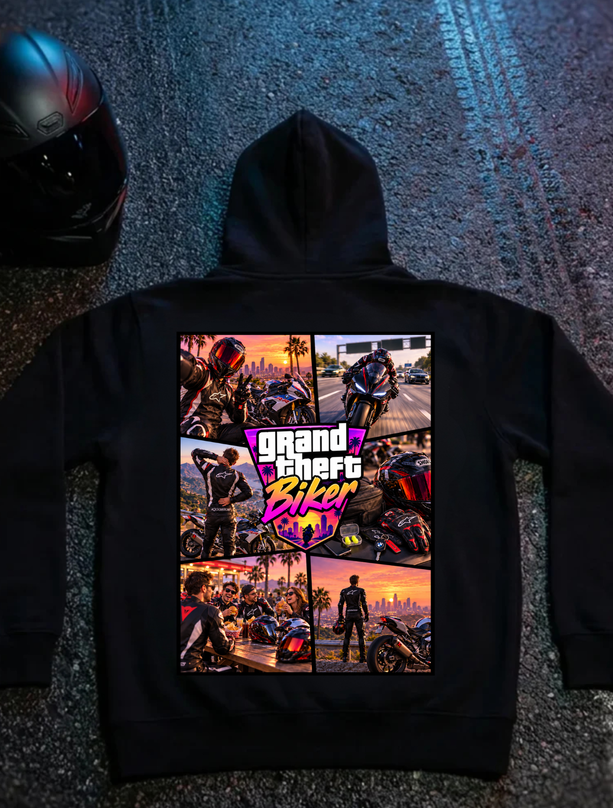 grand theft biker - Hoodie Unisex Backprint