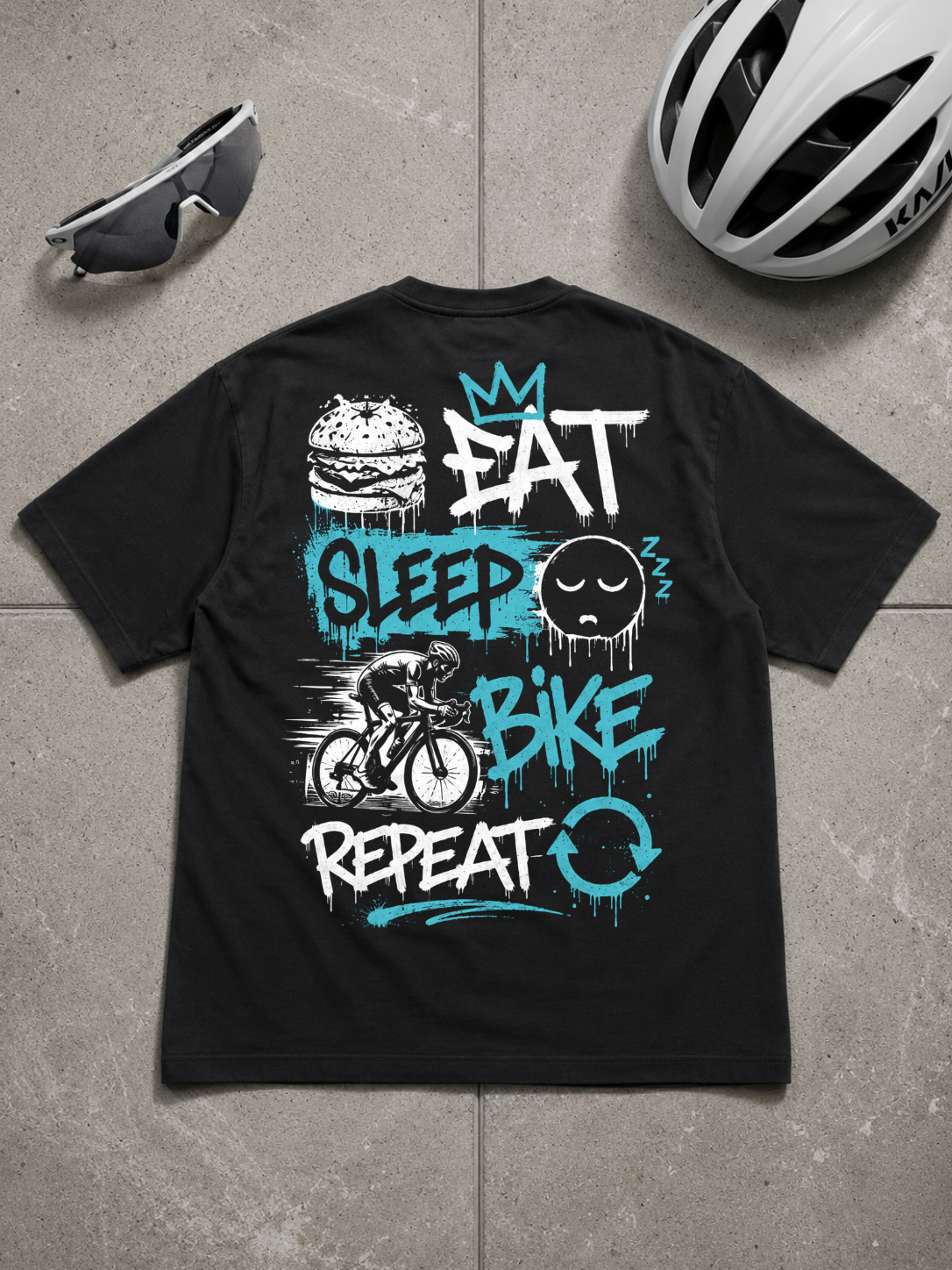 eat sleep bike repeat - Shirt Oversized Backprint