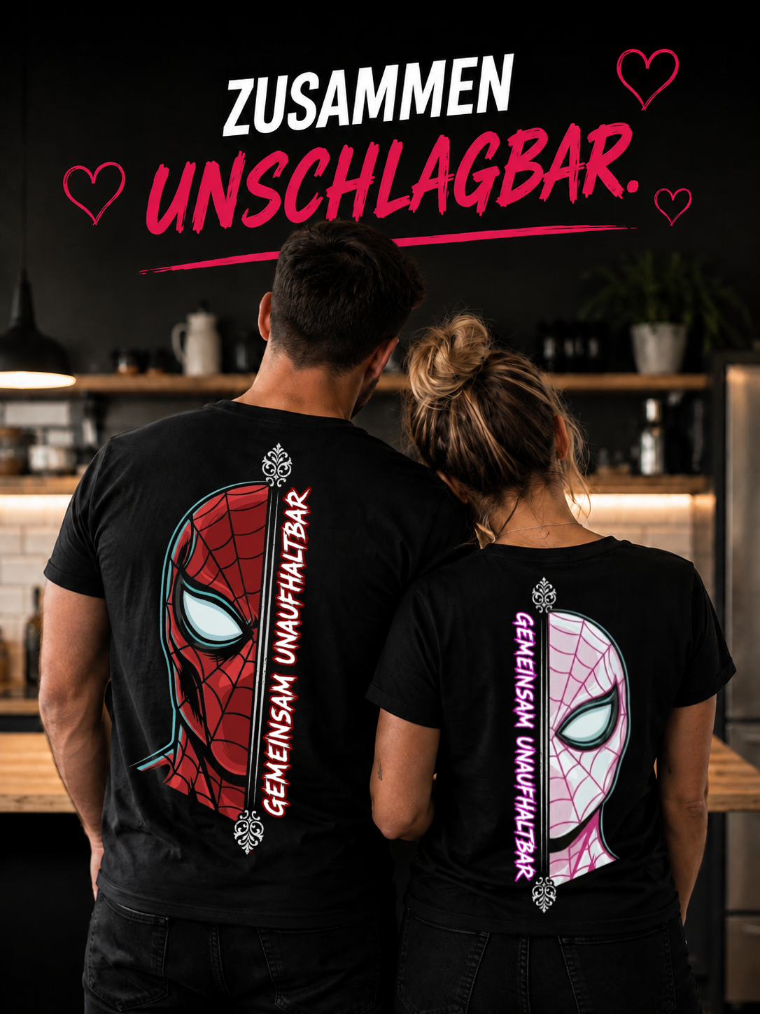 gemeinsam unaufhaltbar rosa rot - Shirt Couple Bündel