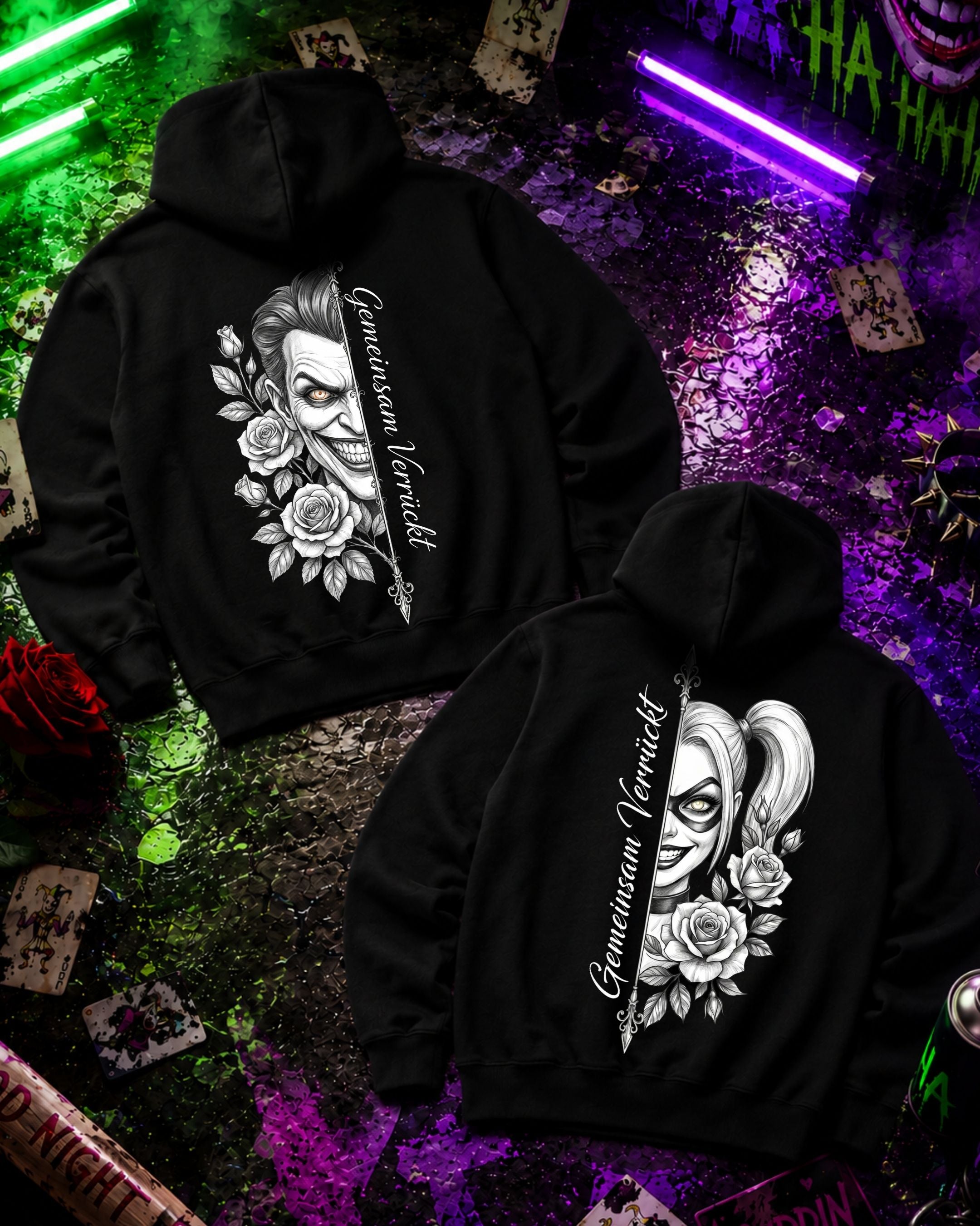 Gemeinsam Verrückt Zeichnung- Kuschel Hoodie Bündel