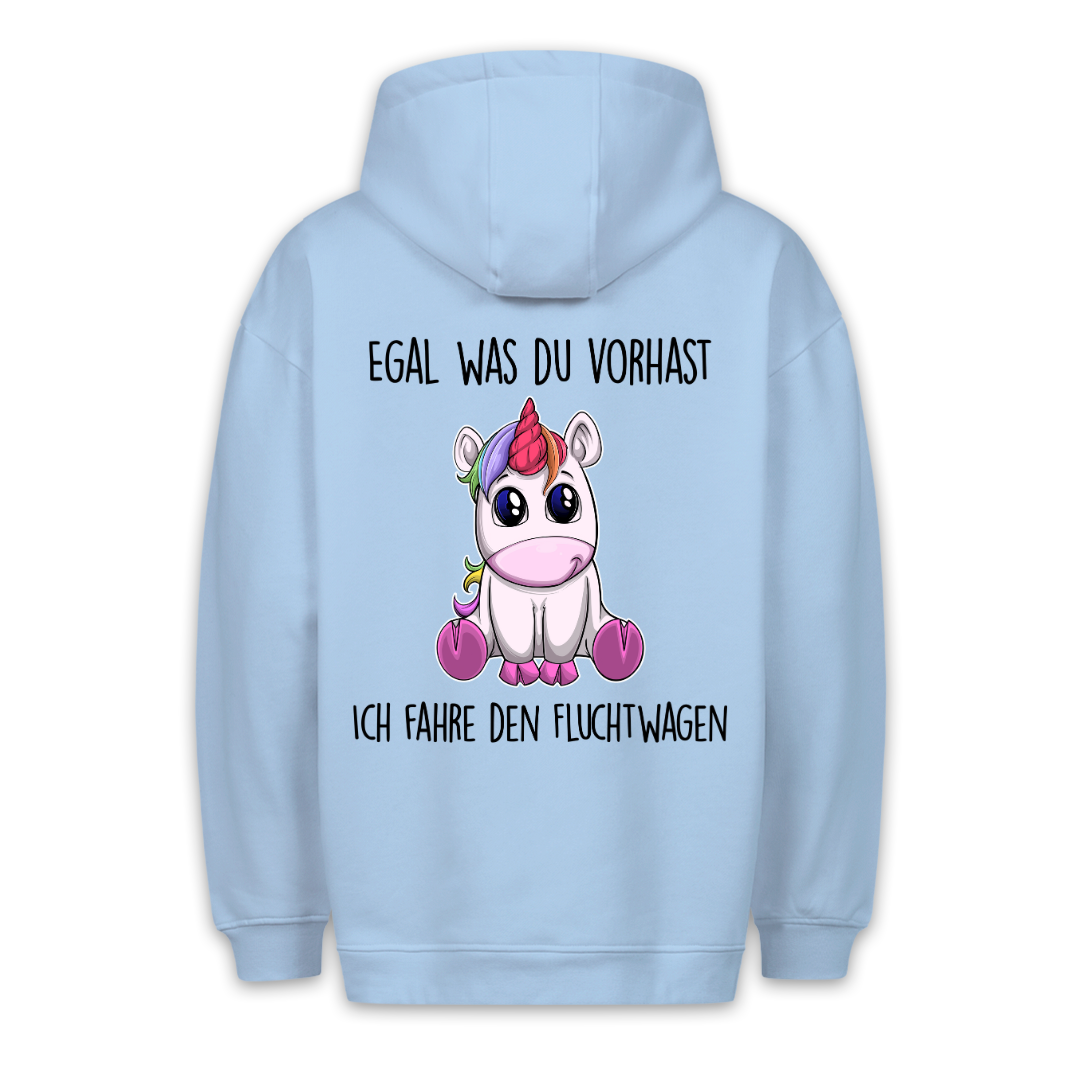 Fluchtwagen Einhorn - Hoodie Unisex Rückendruck