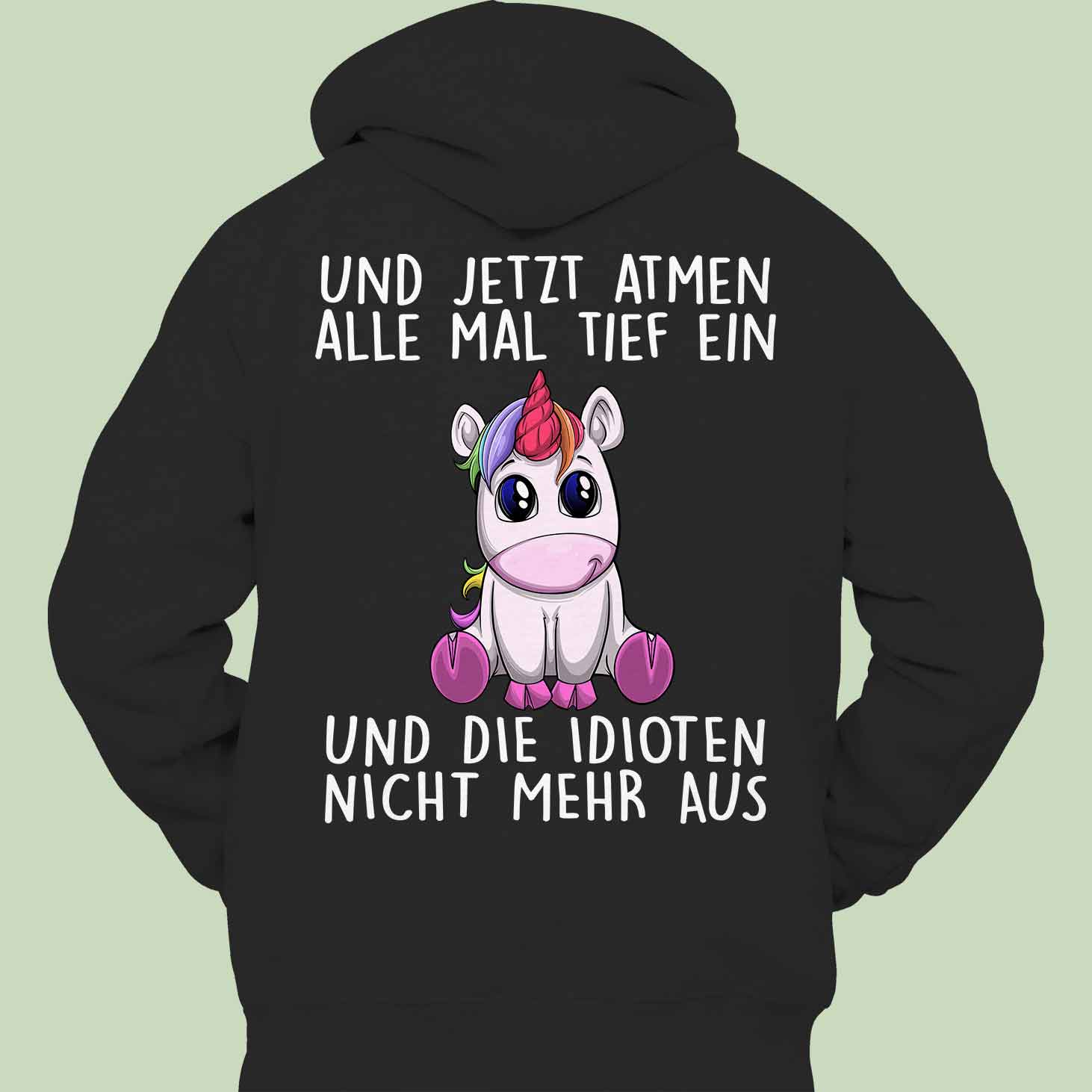 Einatmen Einhorn Hoodie Unisex Rückendruck