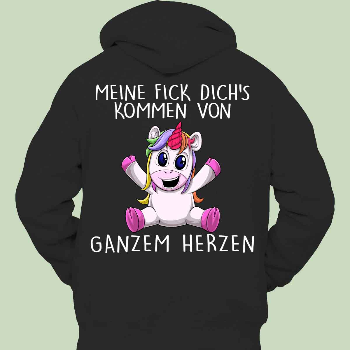 Herzen Unicorn- Hoodie Unisex Rückendruck