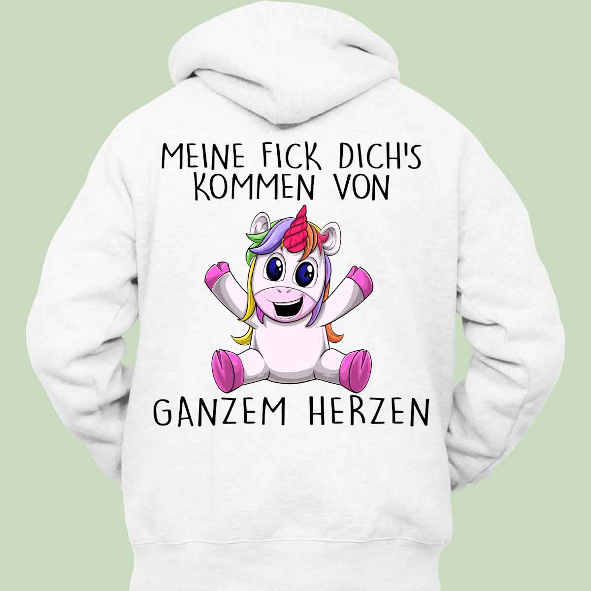Herzen Unicorn- Hoodie Unisex Rückendruck