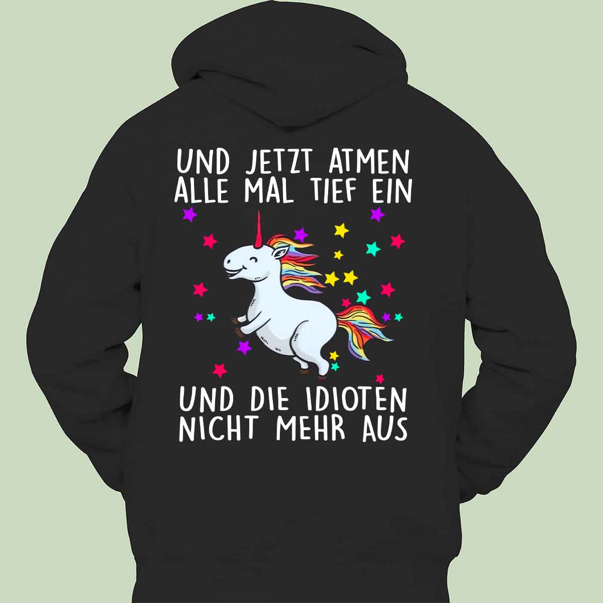 Einatmen Glitzer Einhorn - Hoodie Unisex Rückendruck