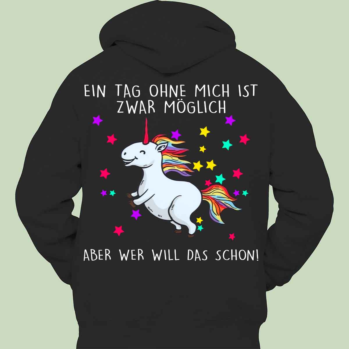 Ohne Mich Glitzer Einhorn - Hoodie Unisex Rückendruck