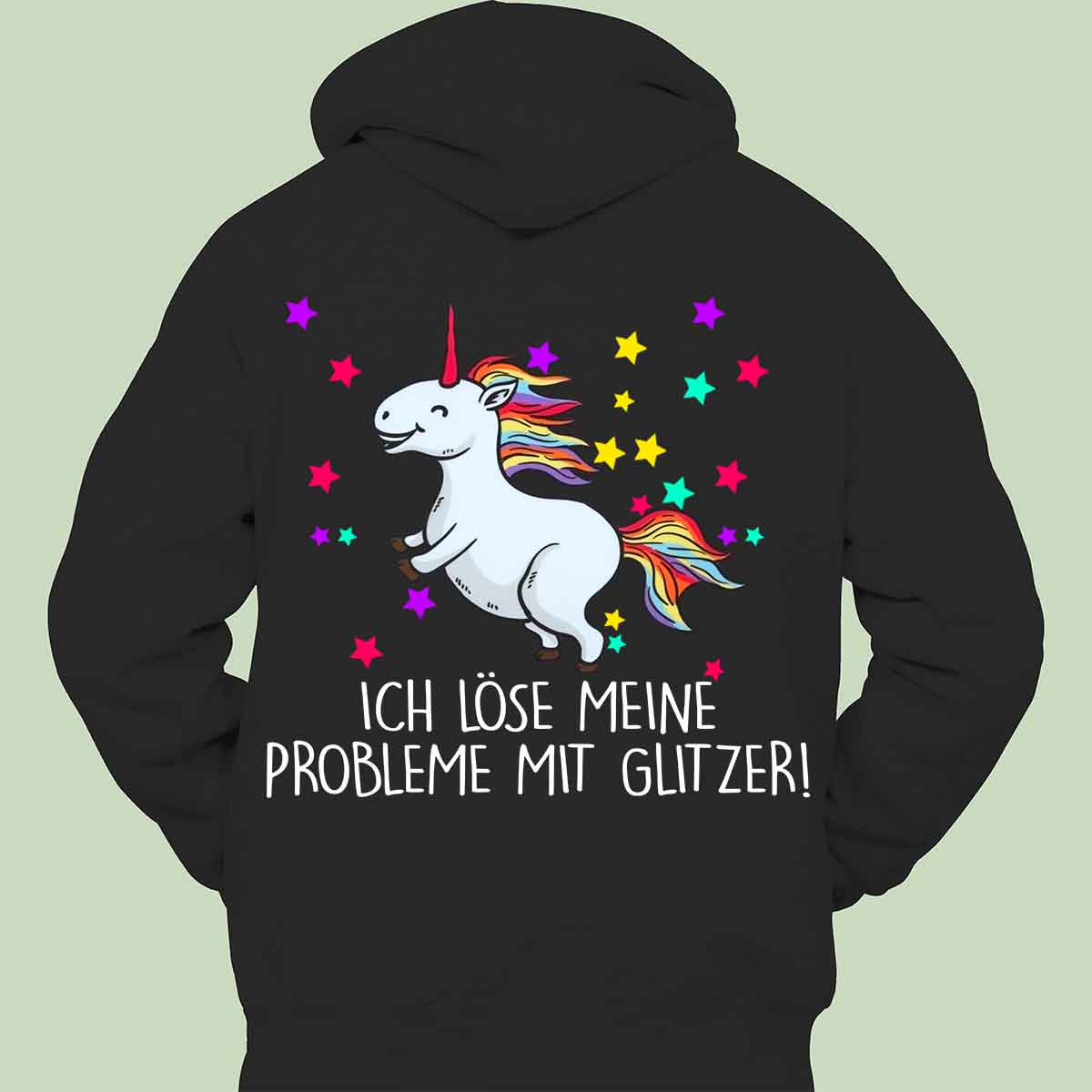 Probleme Glitzer Einhorn - Hoodie Unisex Rückendruck