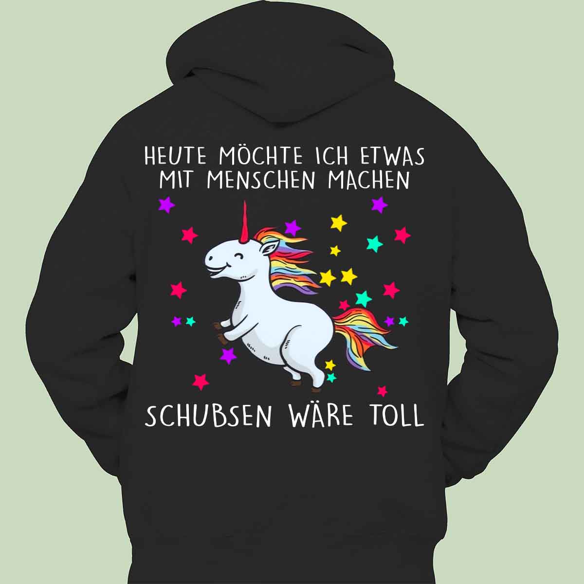 Schubsen Glitzer Einhorn - Hoodie Unisex Rückendruck