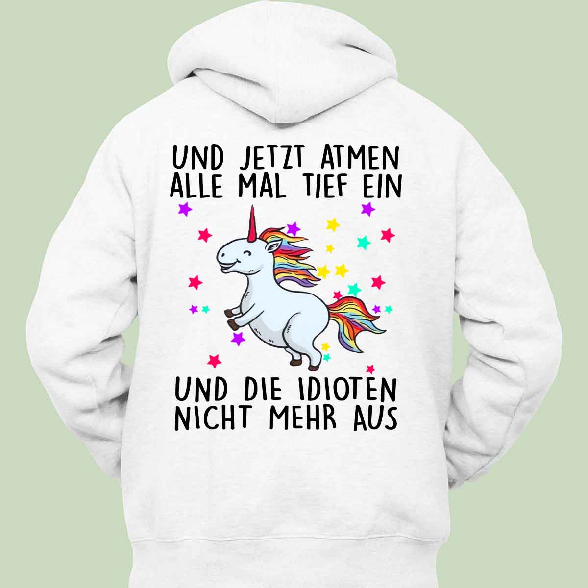 Einatmen Glitzer Einhorn - Hoodie Unisex Rückendruck