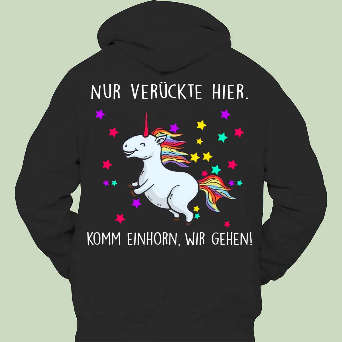 Komm Glitzer Einhorn - Hoodie Unisex Rückendruck