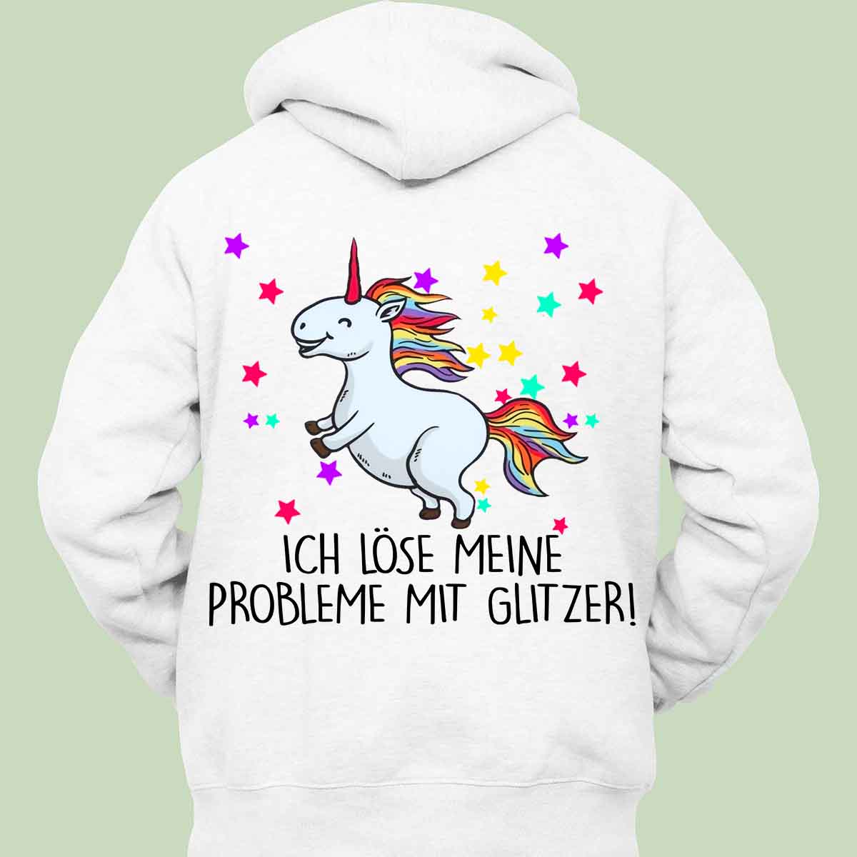 Probleme Glitzer Einhorn - Hoodie Unisex Rückendruck