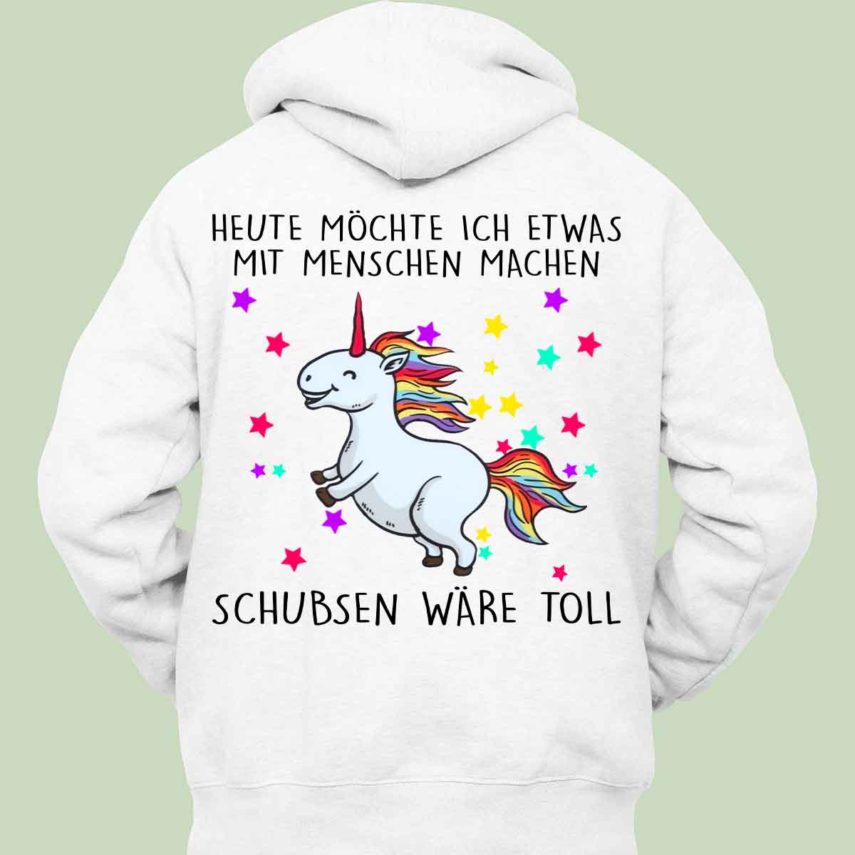 Schubsen Glitzer Einhorn - Hoodie Unisex Rückendruck