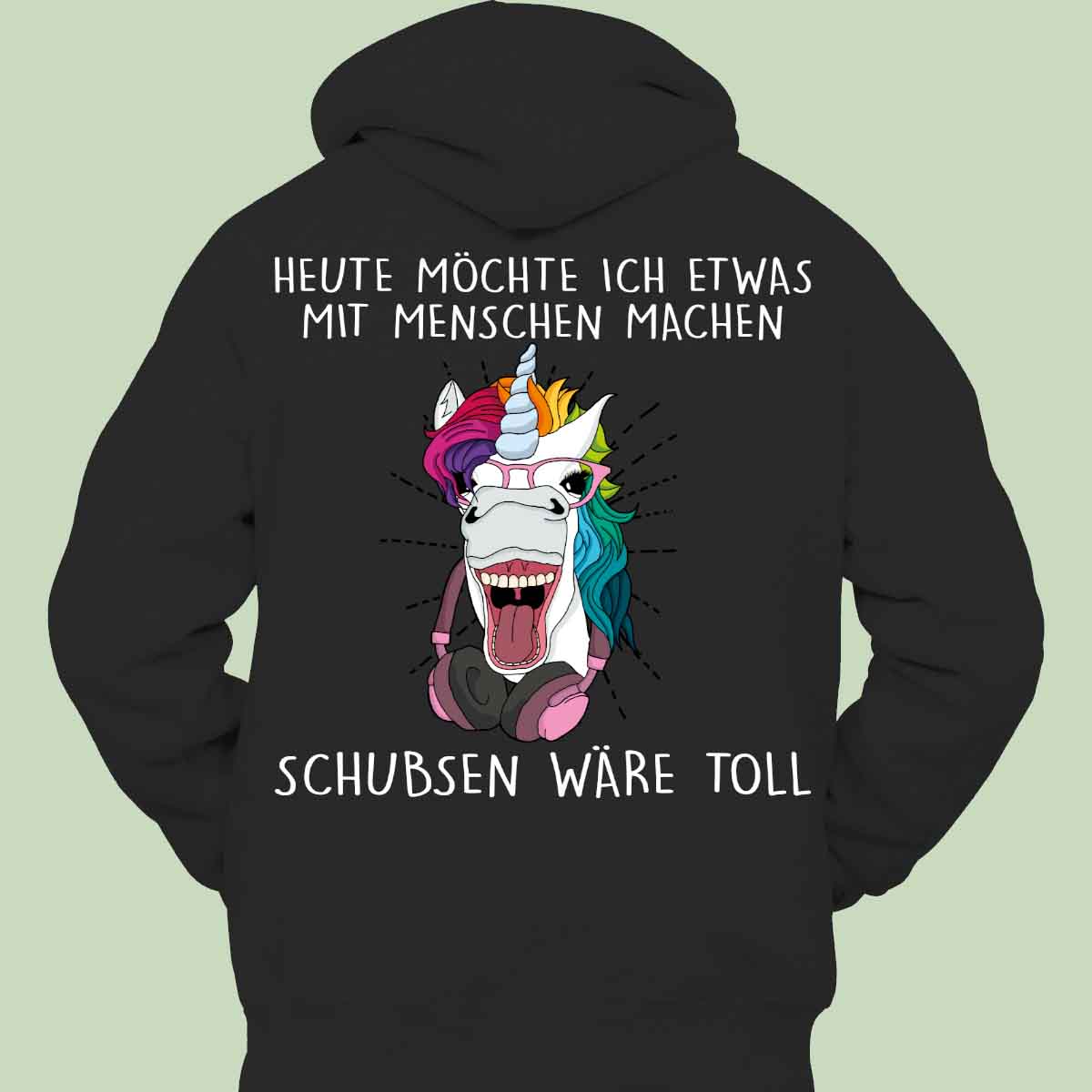 Schubsen Hipster Einhorn - Hoodie Unisex Rückendruck
