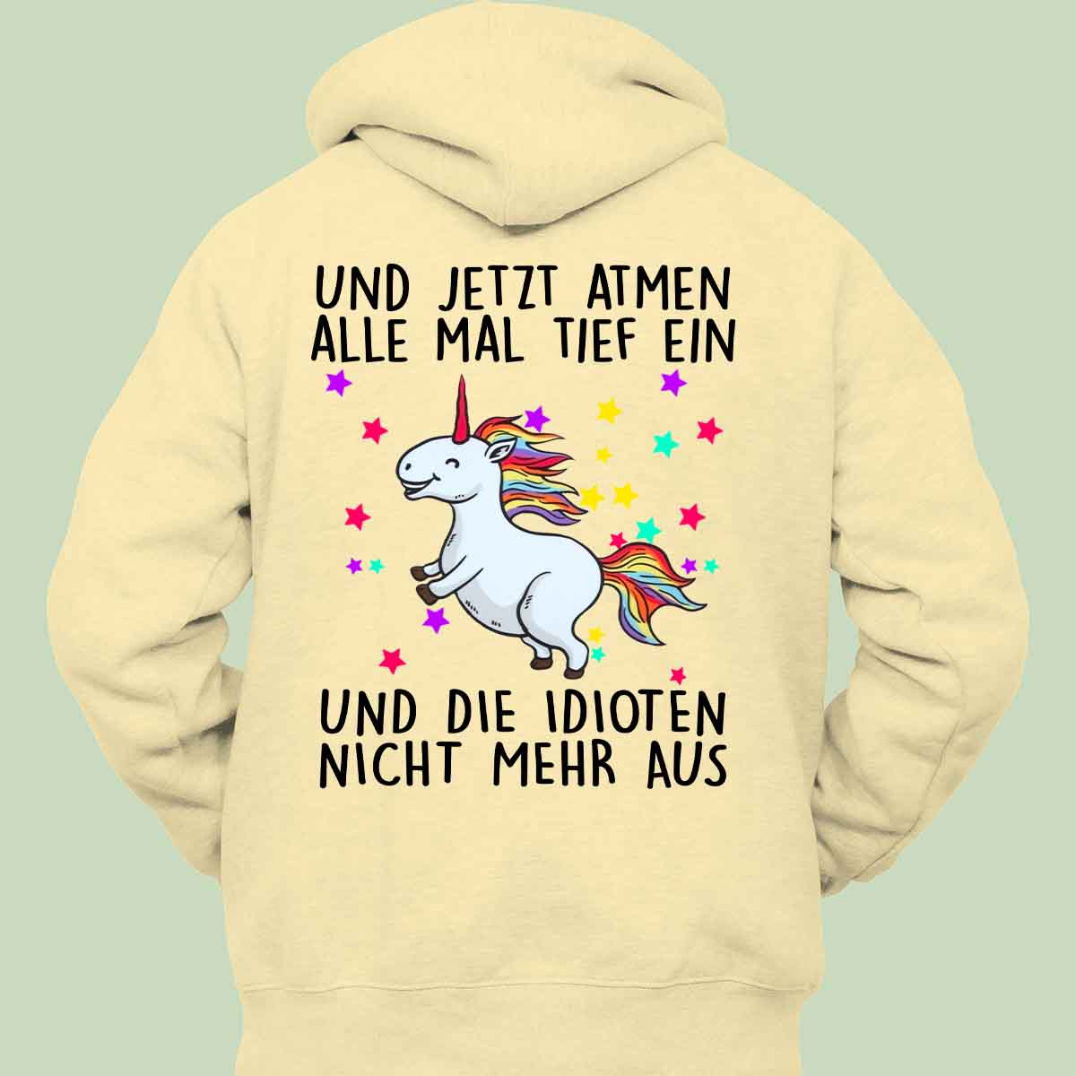 Einatmen Glitzer Einhorn - Hoodie Unisex Rückendruck