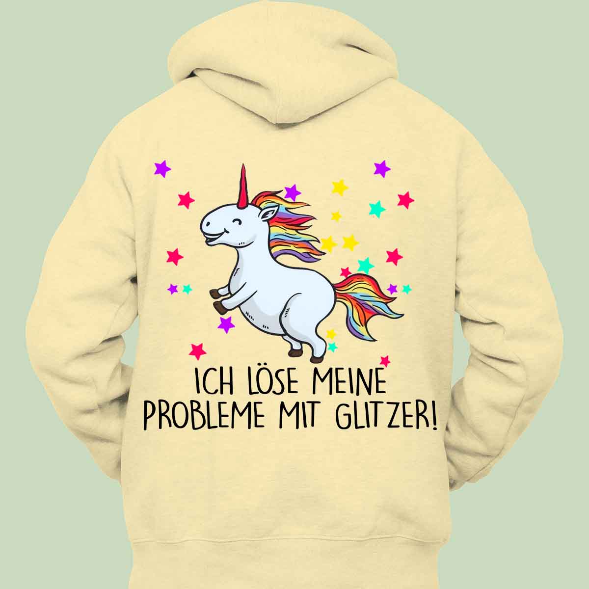 Probleme Glitzer Einhorn - Hoodie Unisex Rückendruck