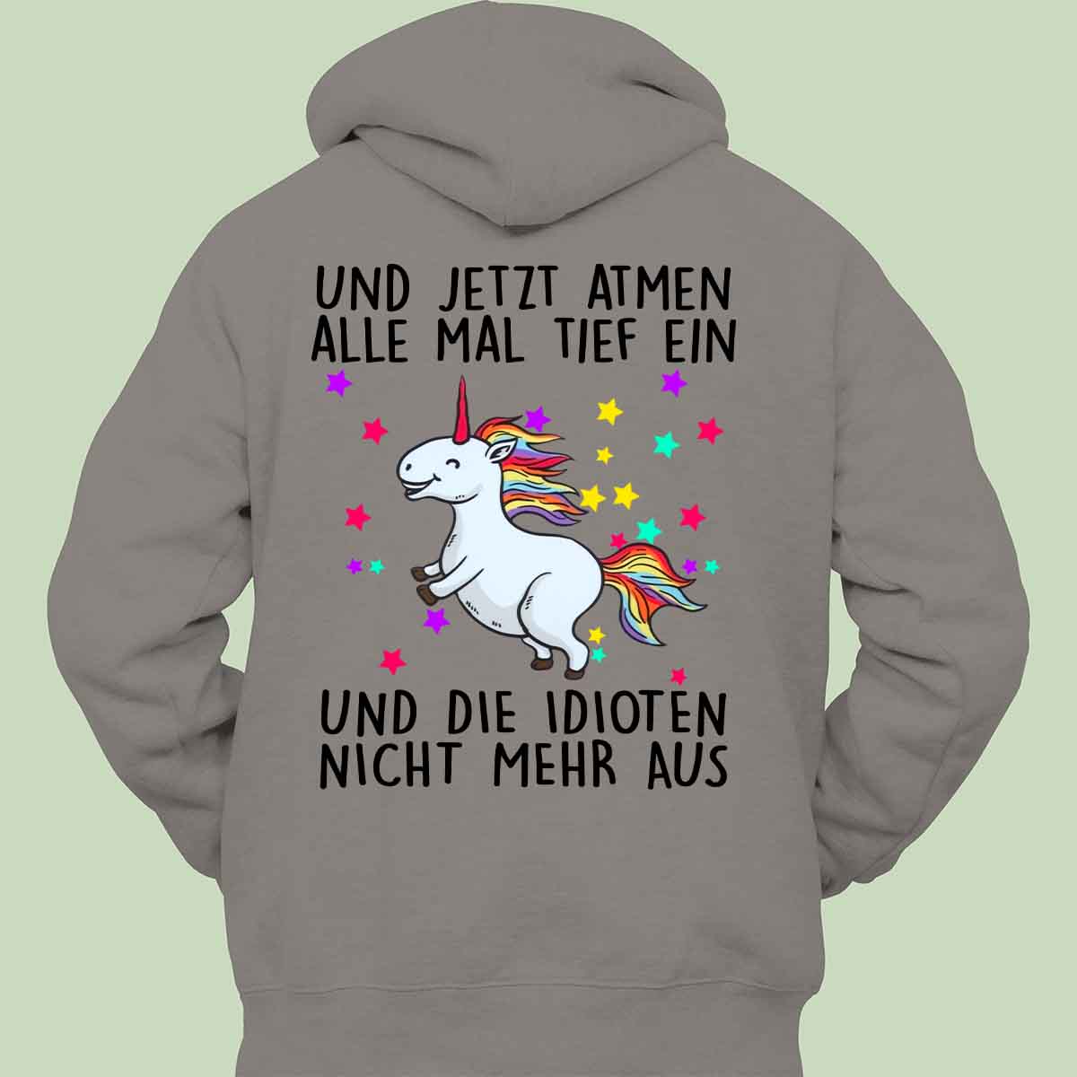 Einatmen Glitzer Einhorn - Hoodie Unisex Rückendruck