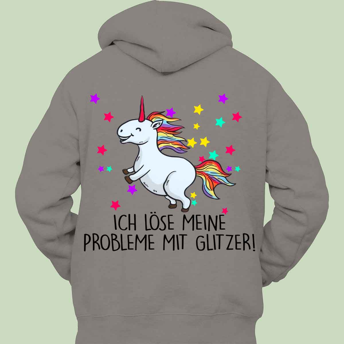 Probleme Glitzer Einhorn - Hoodie Unisex Rückendruck