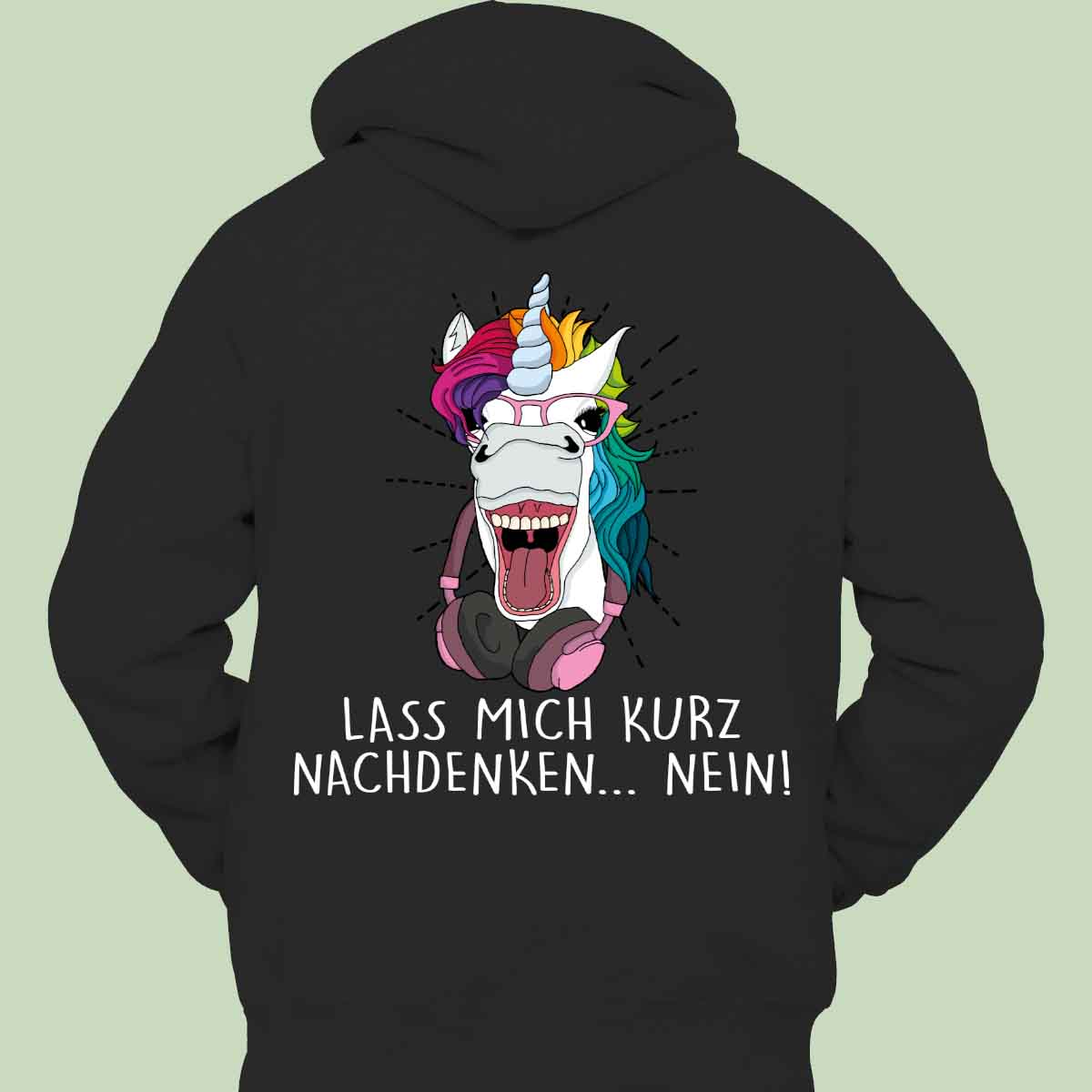 Nachdenken Hipster Einhorn - Hoodie Unisex Rückendruck