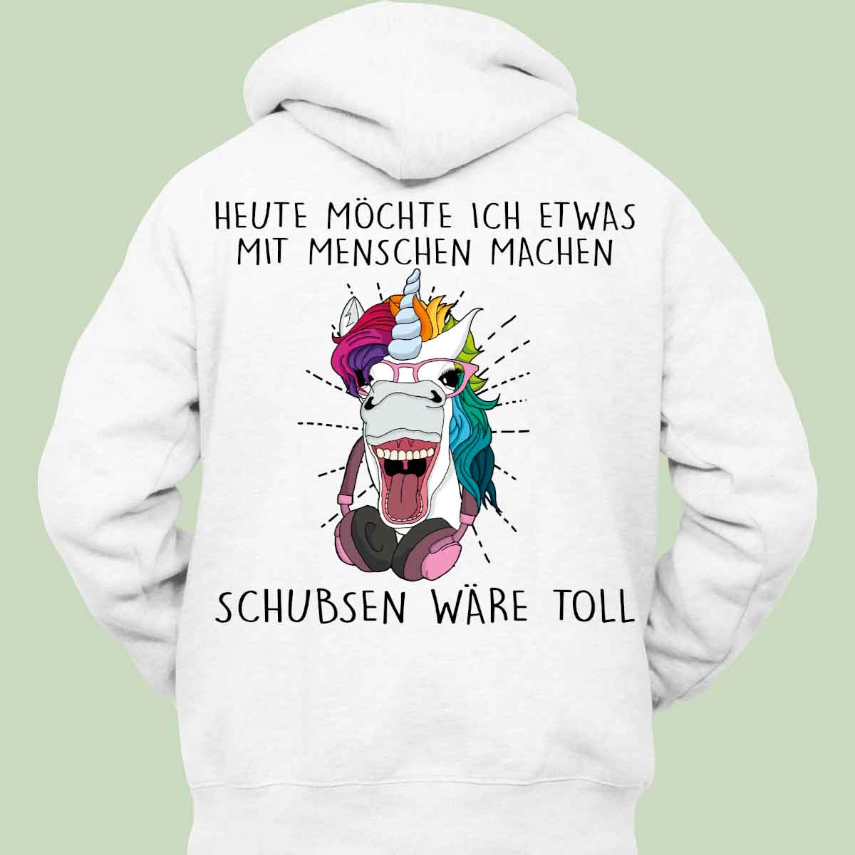 Schubsen Hipster Einhorn - Hoodie Unisex Rückendruck
