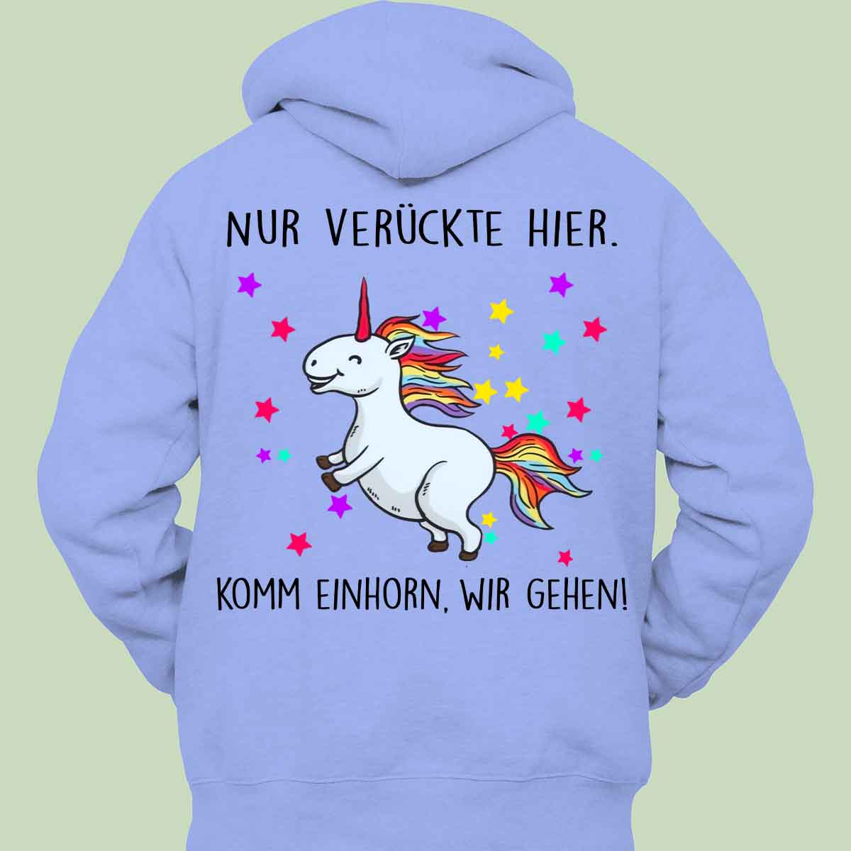 Komm Glitzer Einhorn - Hoodie Unisex Rückendruck
