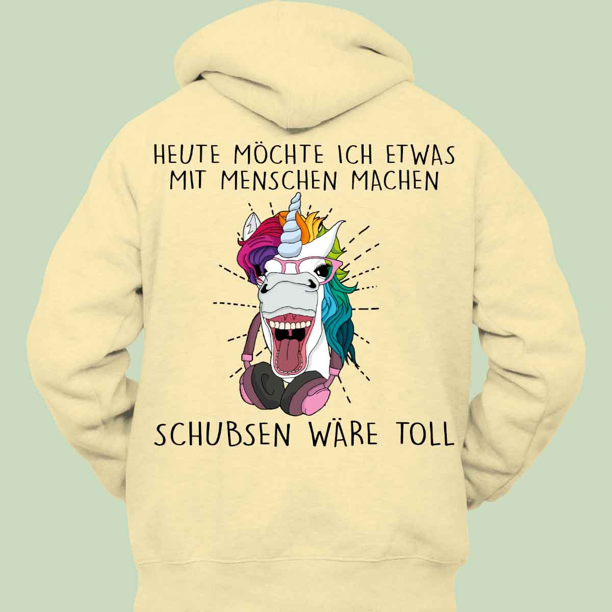 Schubsen Hipster Einhorn - Hoodie Unisex Rückendruck