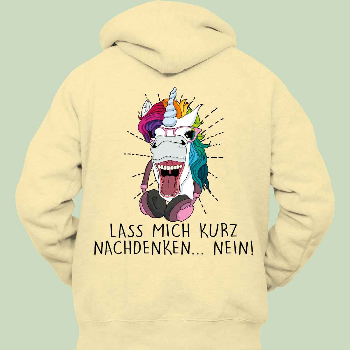 Nachdenken Hipster Einhorn - Hoodie Unisex Rückendruck