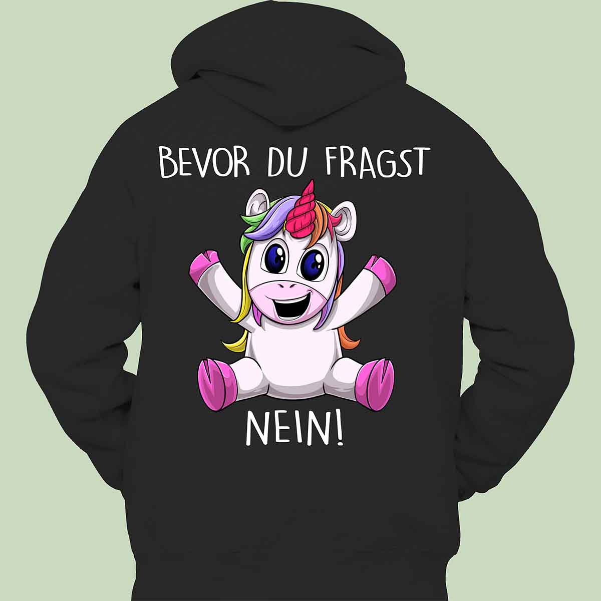 Fragen Unicorn - Hoodie Unisex Rückendruck