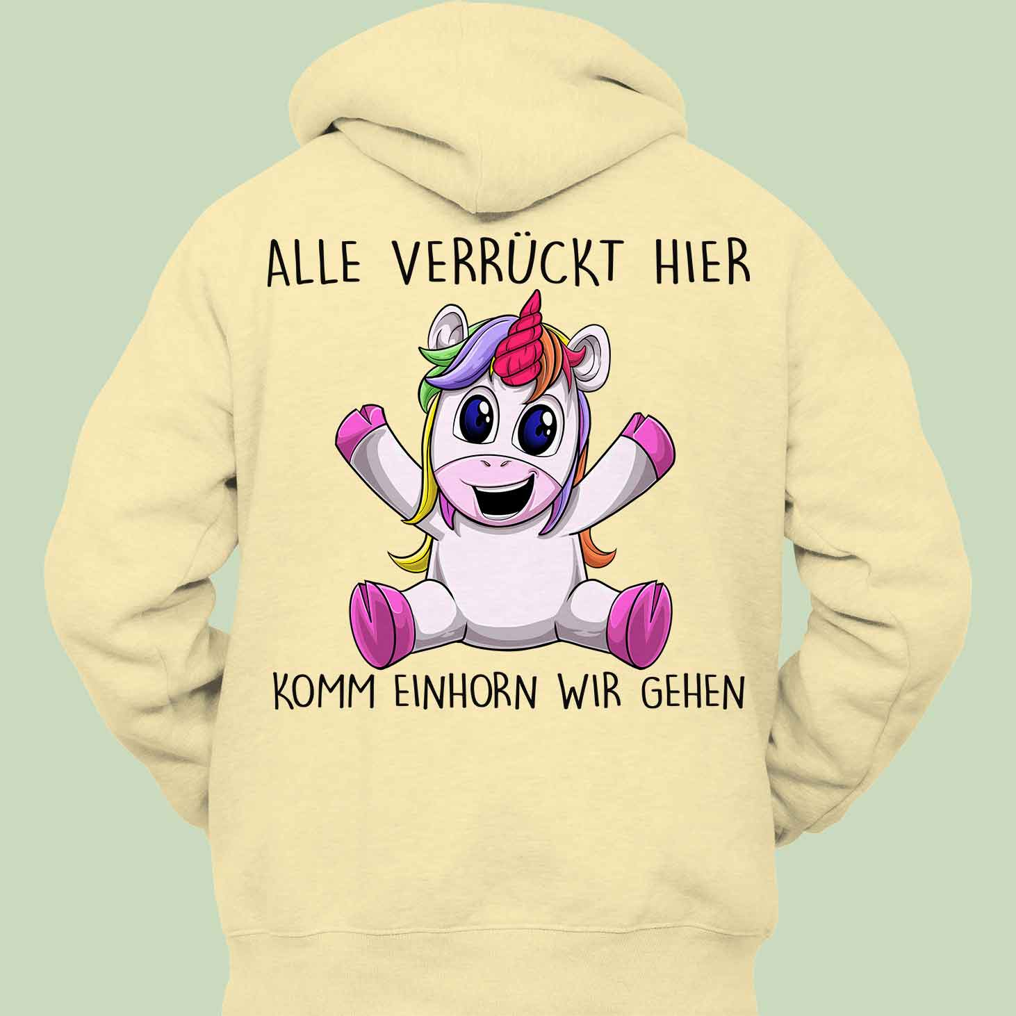 Komm Unicorn- Hoodie Unisex Rückendruck