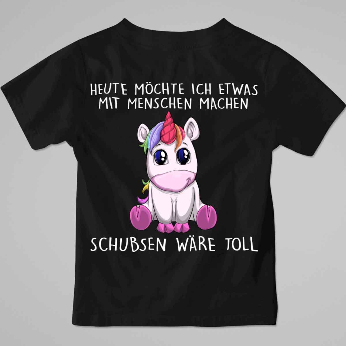 Schubsen Einhorn - Premium Shirt Kinder Rückendruck