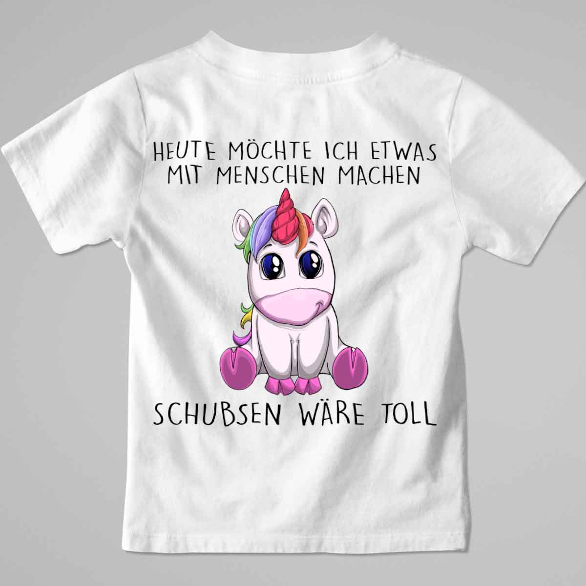 Schubsen Einhorn - Premium Shirt Kinder Rückendruck