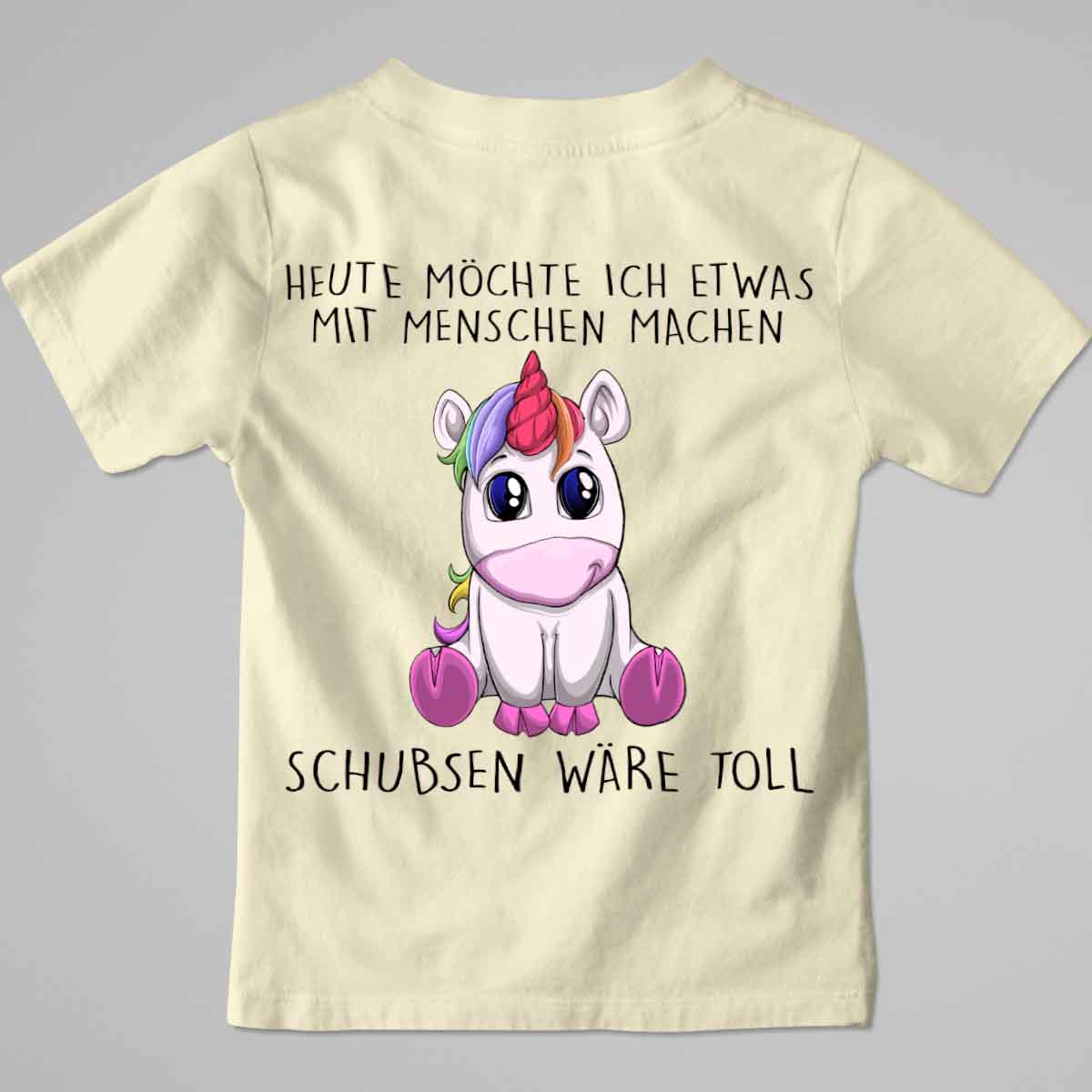 Schubsen Einhorn - Premium Shirt Kinder Rückendruck