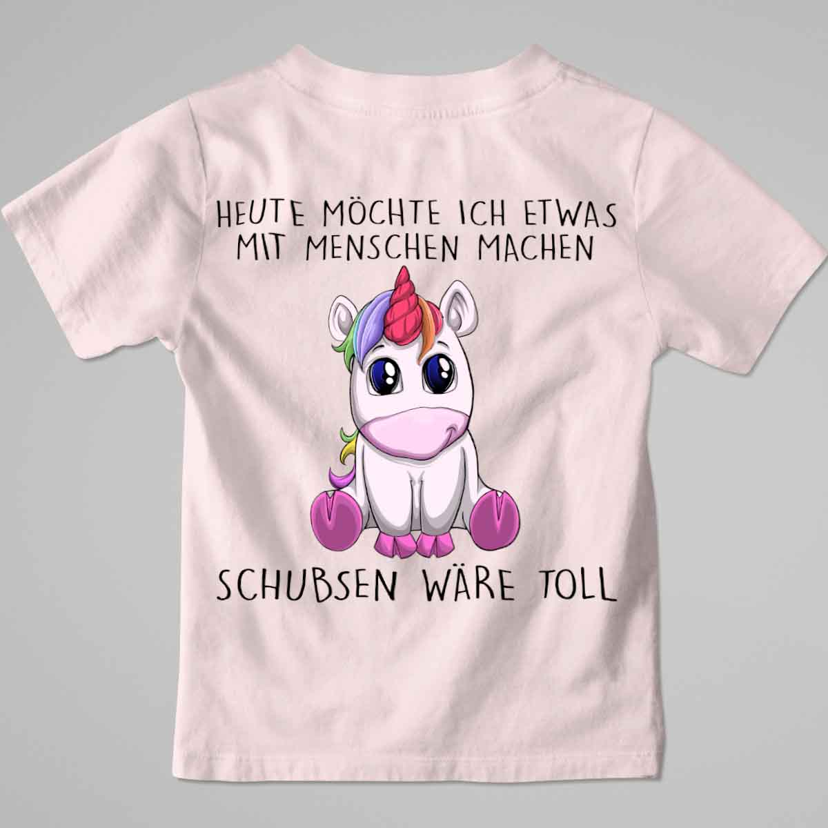 Schubsen Einhorn - Premium Shirt Kinder Rückendruck