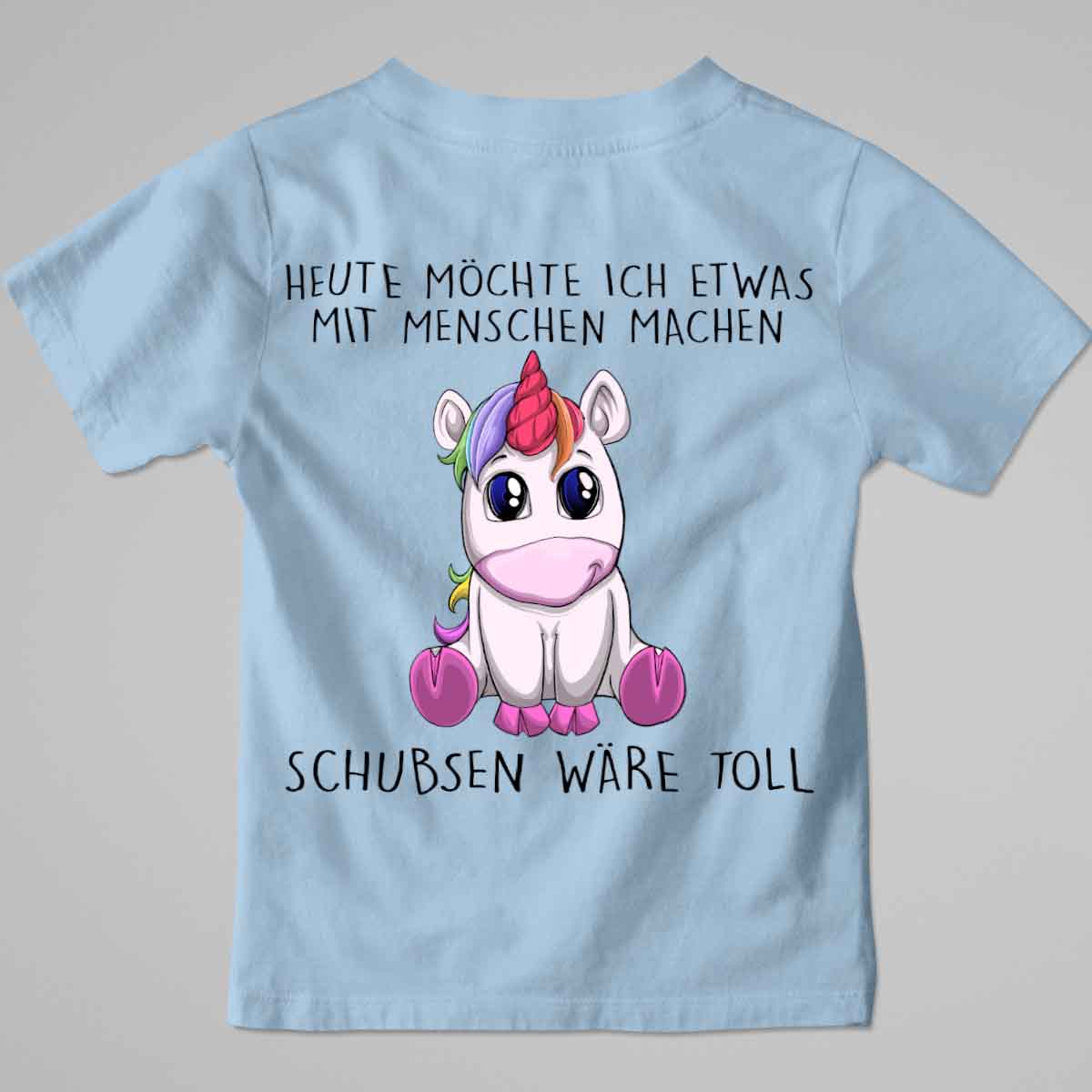Schubsen Einhorn - Premium Shirt Kinder Rückendruck