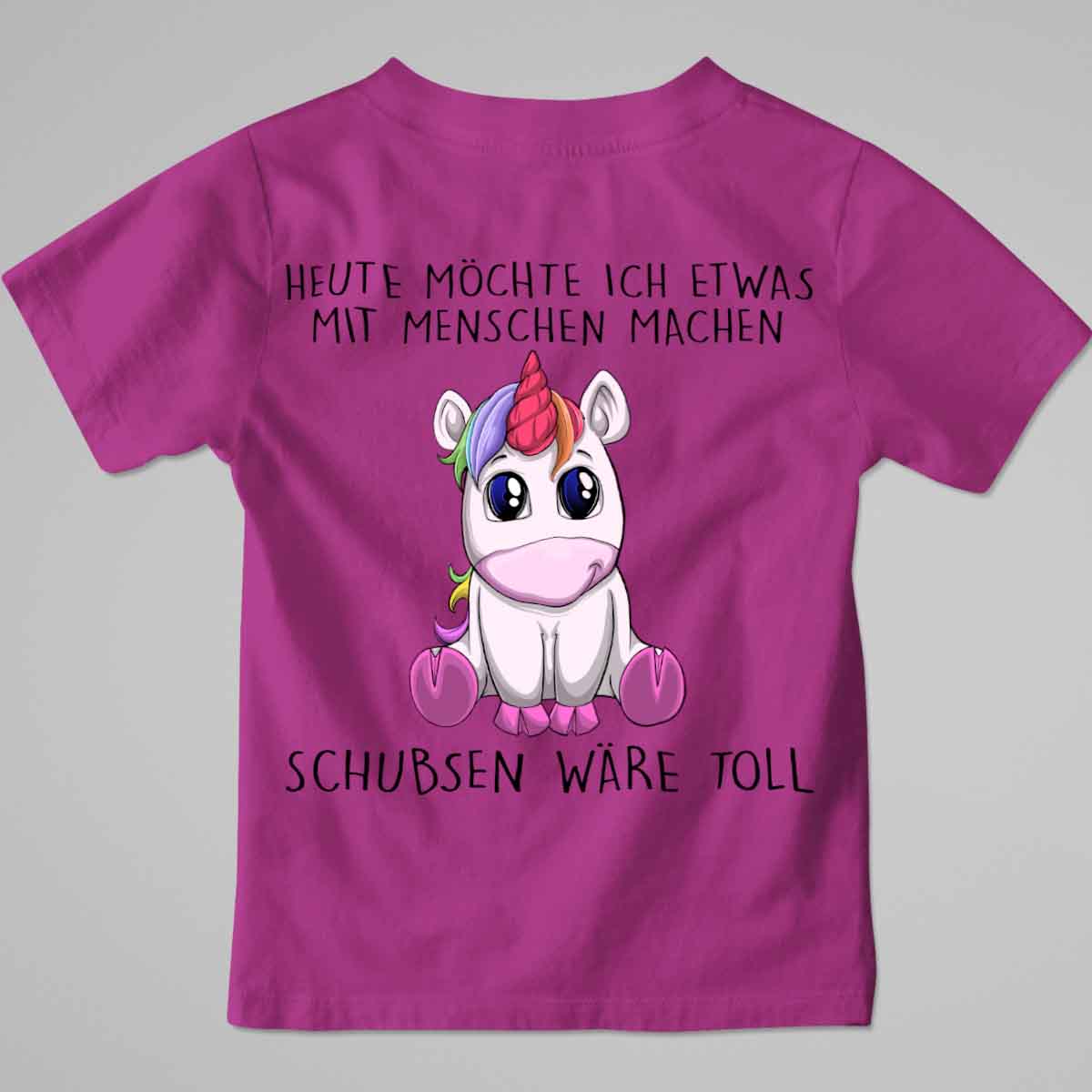Schubsen Einhorn - Premium Shirt Kinder Rückendruck