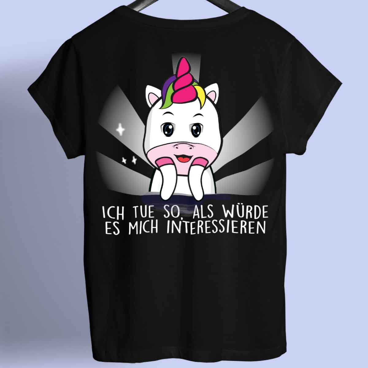Interessieren Cute Einhorn - Shirt Unisex Rückendruck