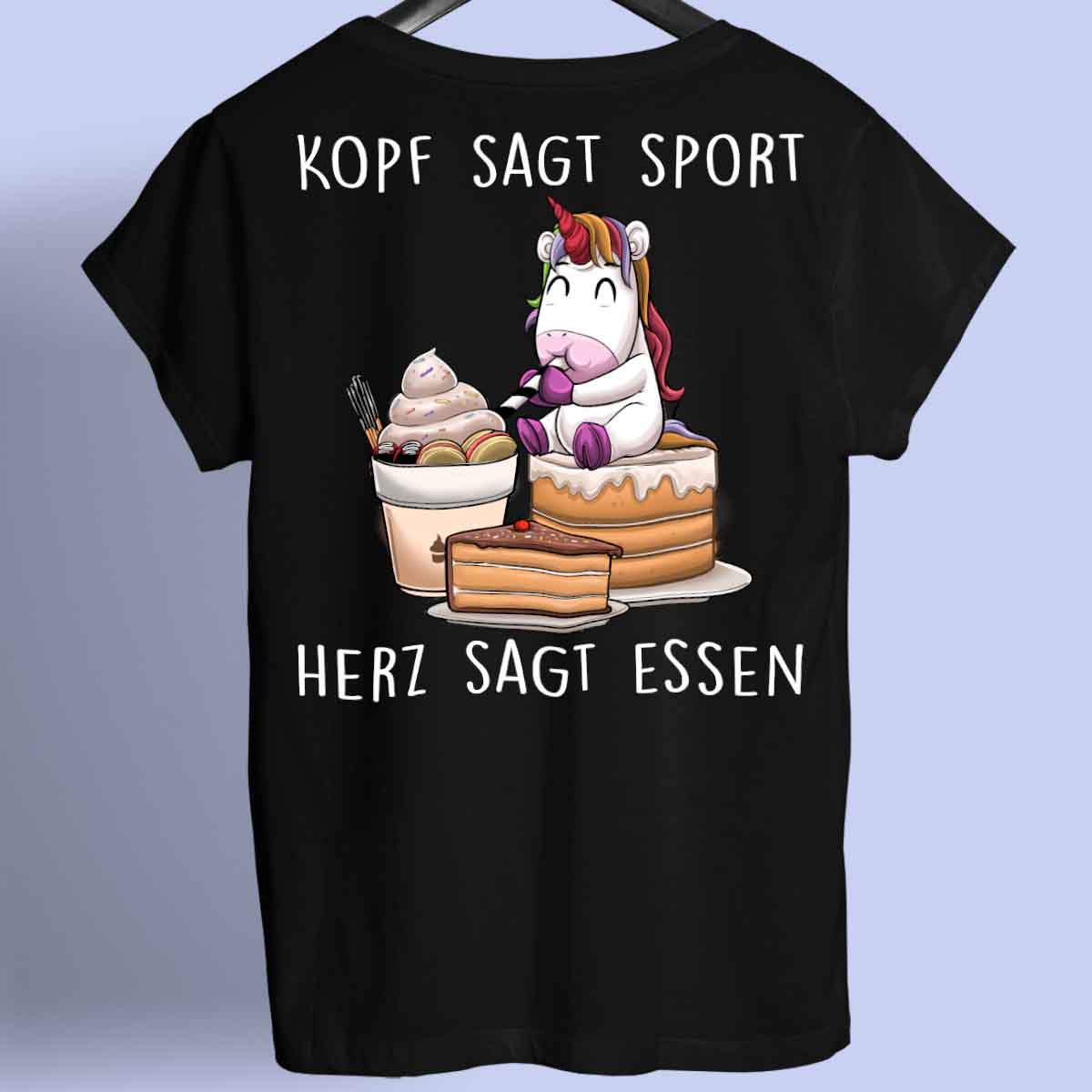 Kopf & Herz Hungry Einhorn - Shirt Unisex Rückendruck