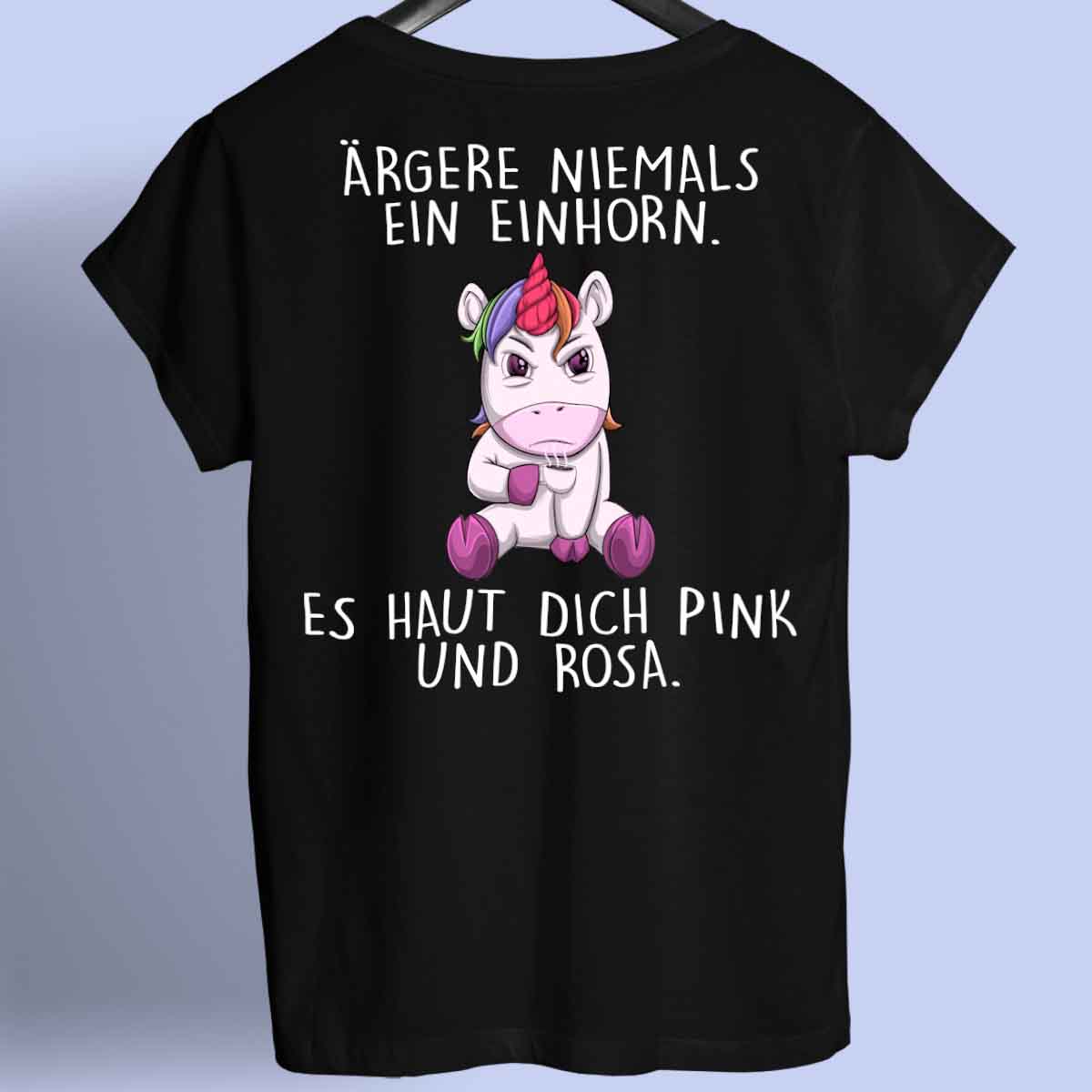 Pink & Rosa Angry Einhorn - Shirt Unisex Rückendruck