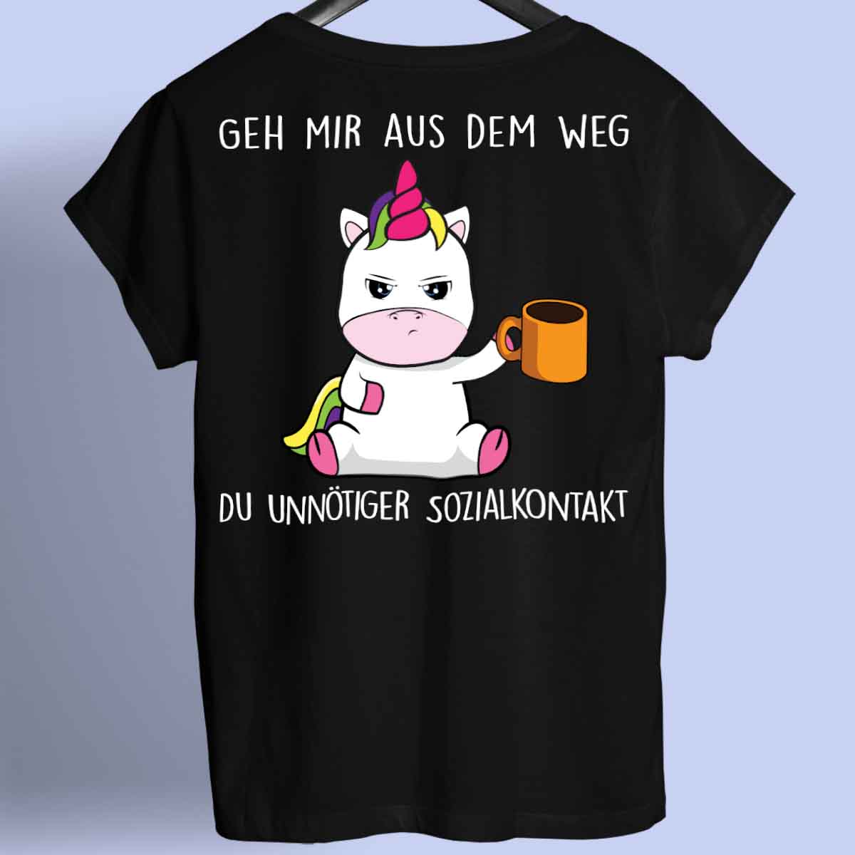 Sozialkontakt Cute Einhorn - Shirt Unisex Rückendruck
