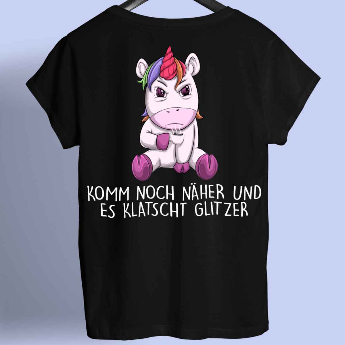 Glitzer Angry Einhorn - Shirt Unisex Rückendruck