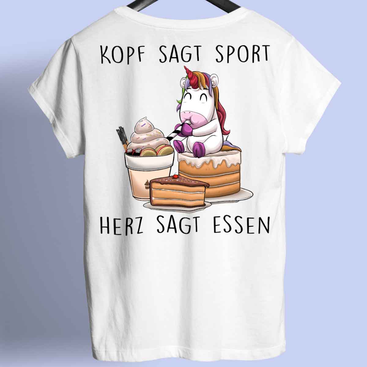Kopf & Herz Hungry Einhorn - Shirt Unisex Rückendruck