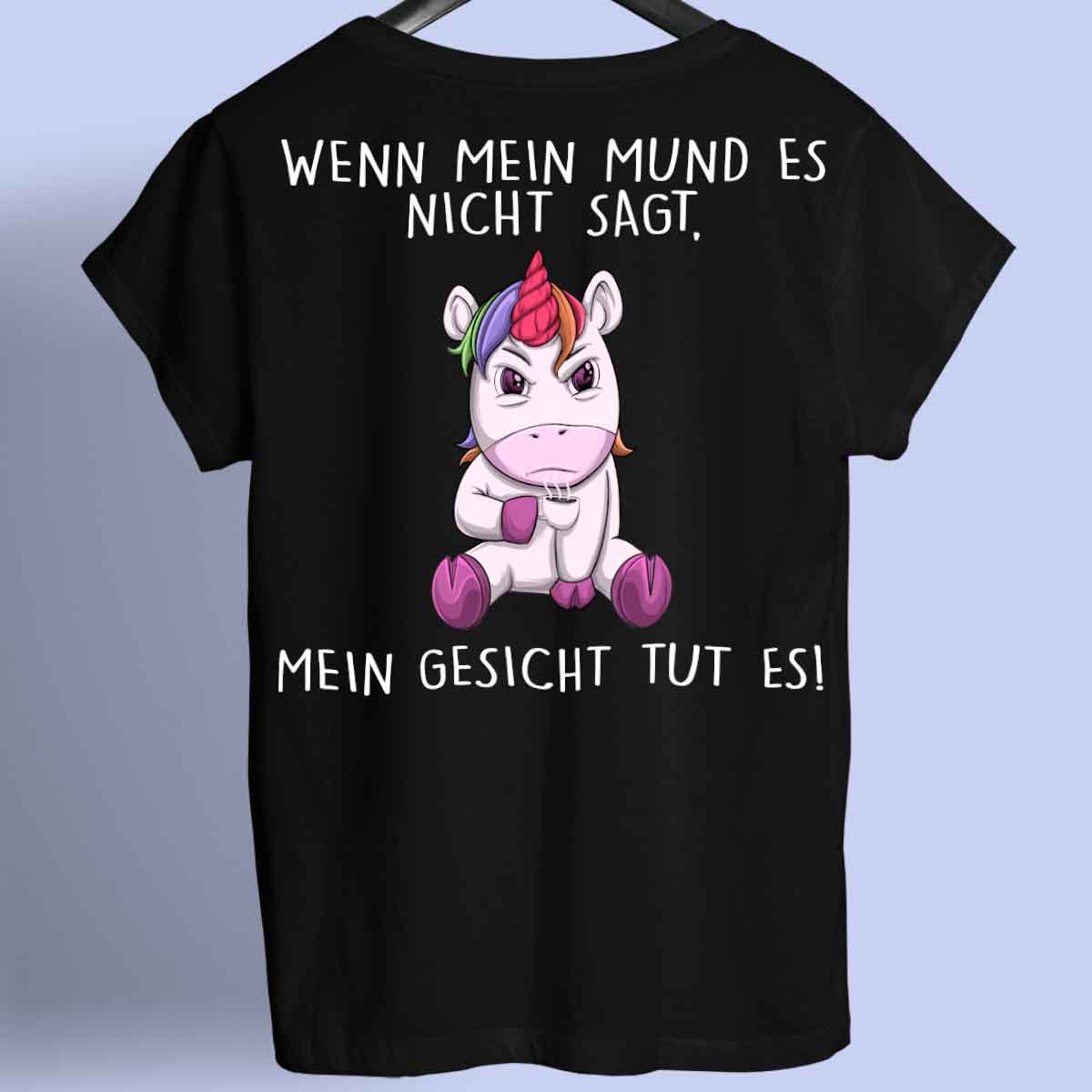 Gesicht Angry Einhorn - Shirt Unisex Rückendruck
