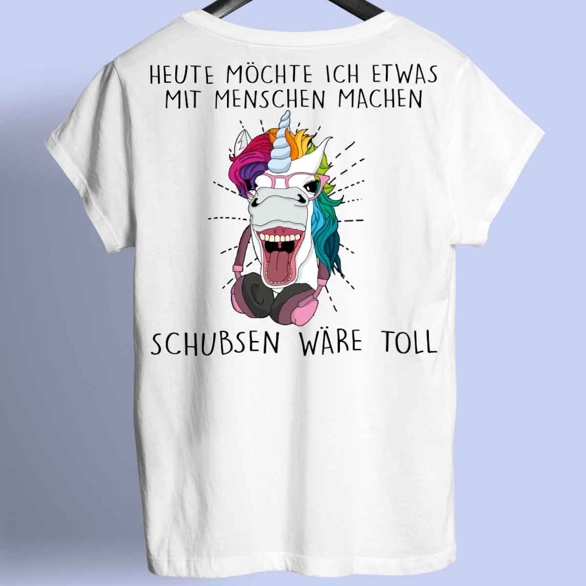 Schubsen Hipster Einhorn - Shirt Rückendruck