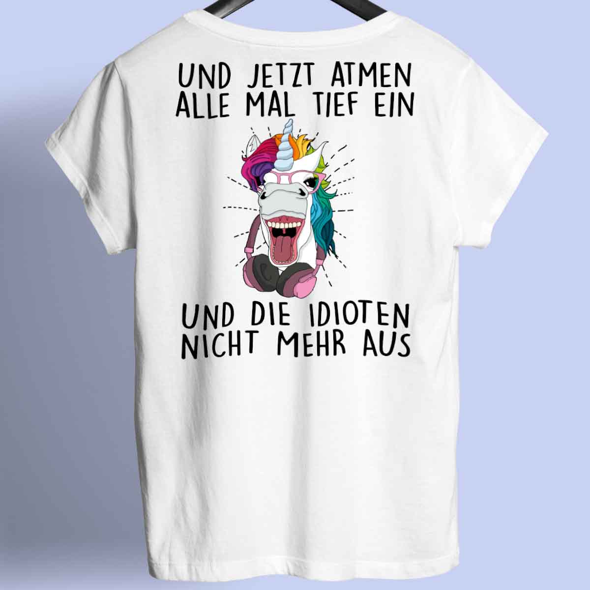 Einatmen Hipster Einhorn - Shirt Rückendruck