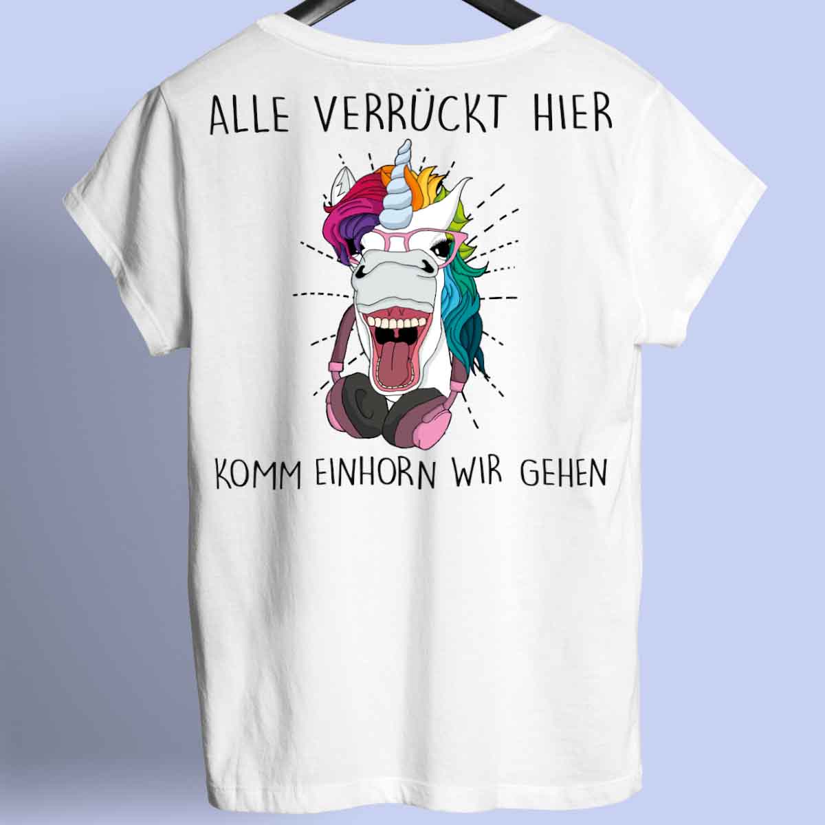 Komm Hipster Einhorn - Shirt Rückendruck
