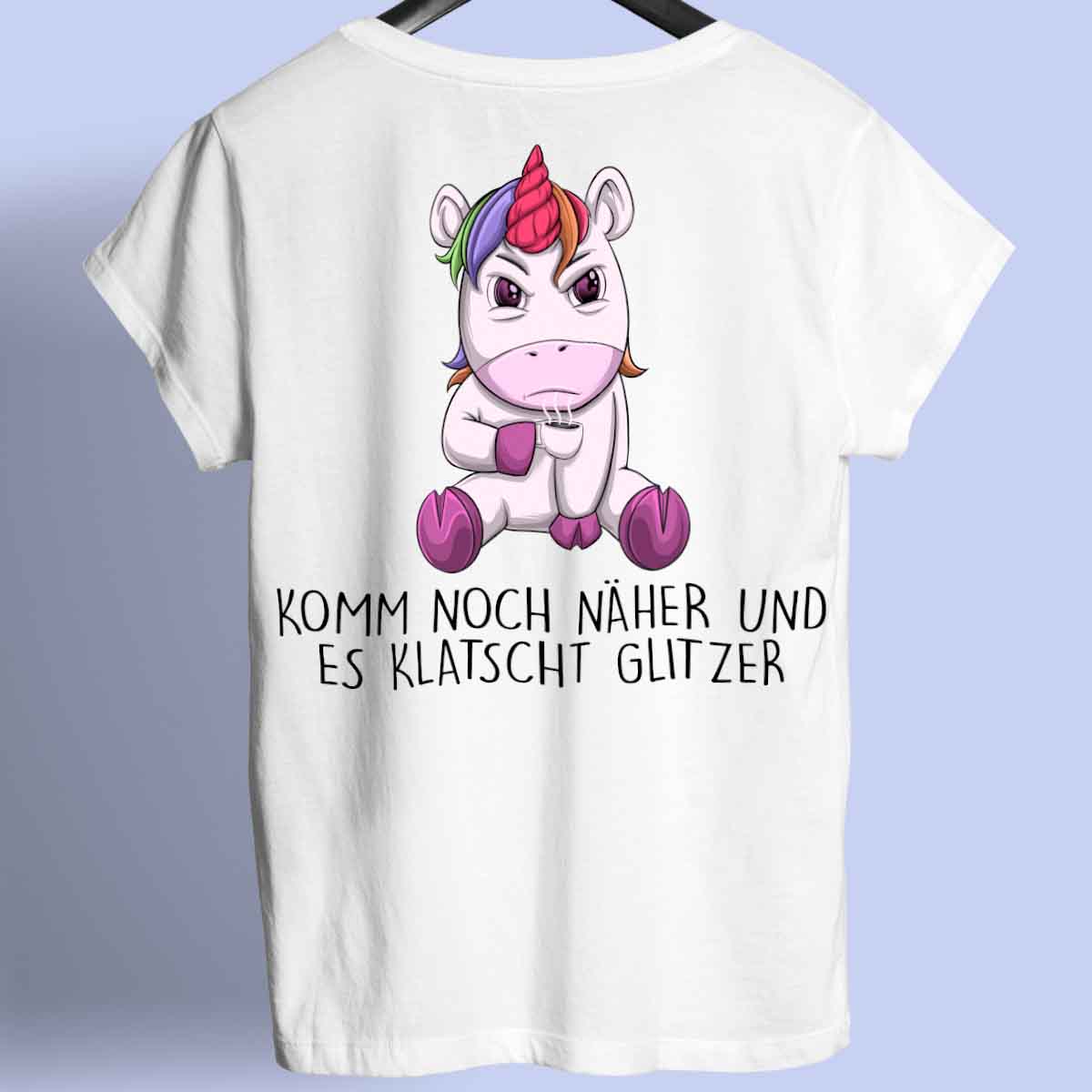 Glitzer Angry Einhorn - Shirt Unisex Rückendruck